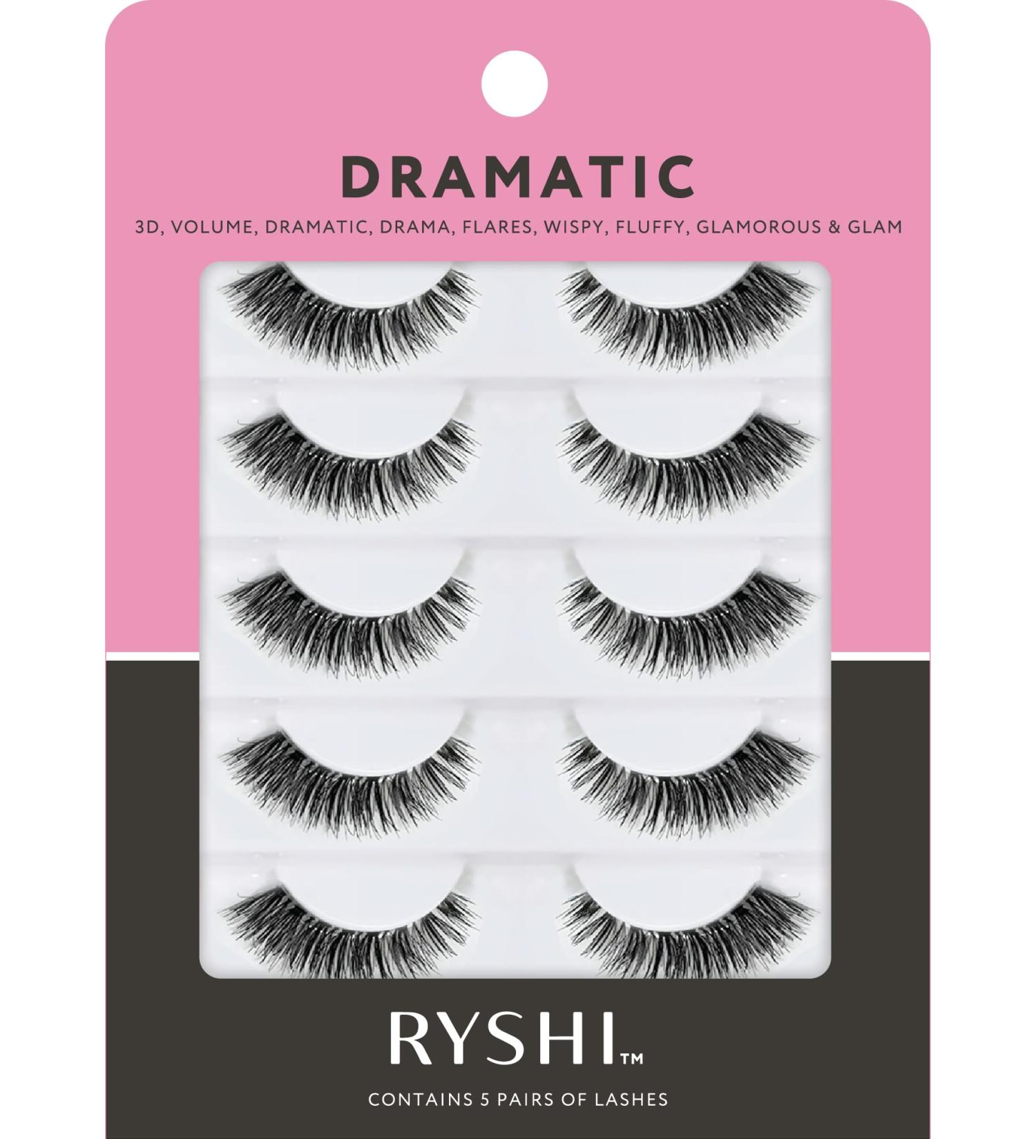 Ryshi False Eyelashes with 5 Pairs Dramatic Look with Self-adhesive and Reusable Lash Set Enhance Natural Beauty for Extra Volume