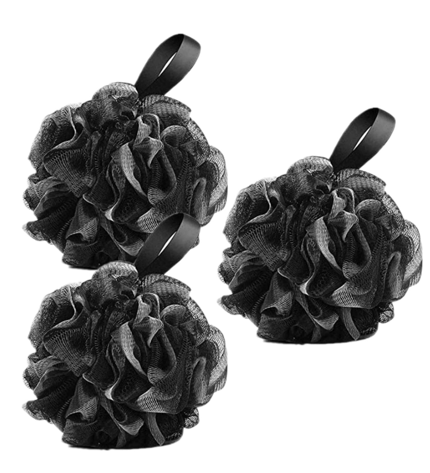 TAORANJU Bath Loofah Sponge - 3 PCS Exfoliating Shower Puff Large Black Mesh Ball Body Scrubber for Ultimate Cleanliness - Buy Online on GoSupps.com