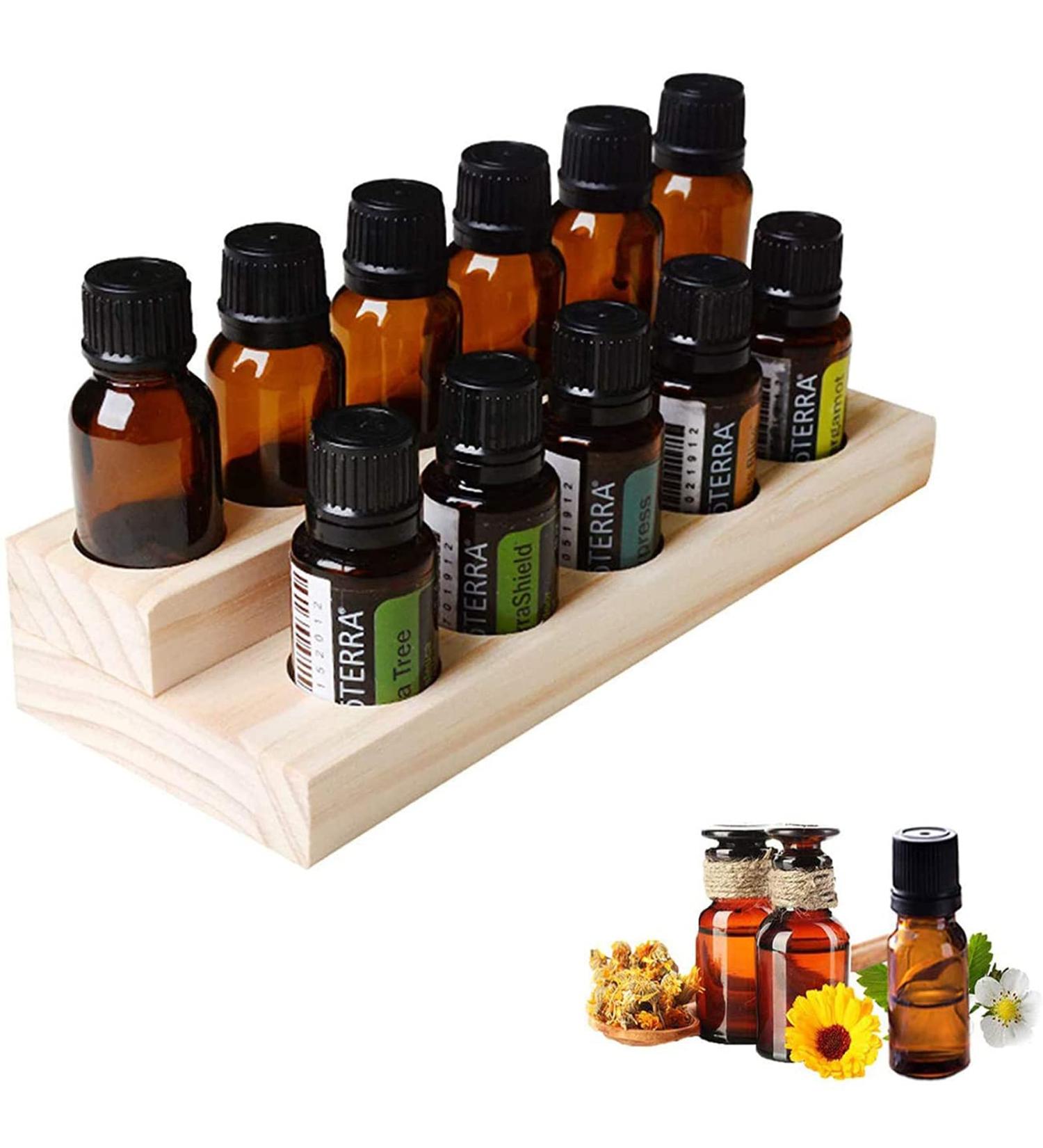 Mknzome Essential Oil Display Stand - 11 Holes Aromatherapy Organizer for Oils Nail Polish & Lipstick - Multifunctional Wooden Holder Gift - Buy Online on GoSupps.com