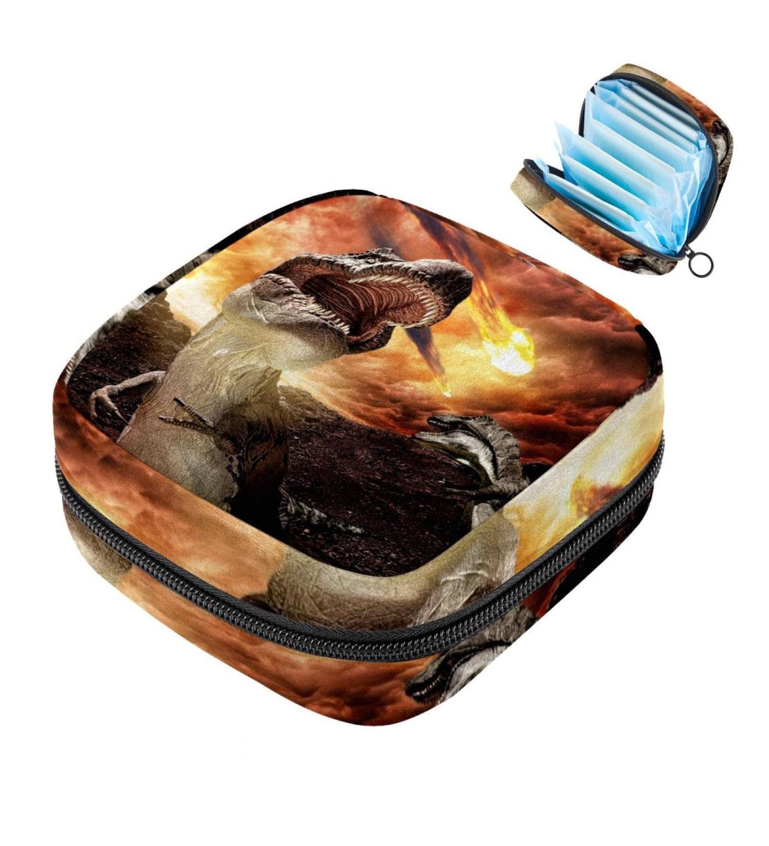 Menstrual Pad Bag with Zipper | Stylish Ladies Napkin Pouch & Tampons Collection Bag for Women and Girls - Dinosaur Design - Buy Online on GoSupps.com