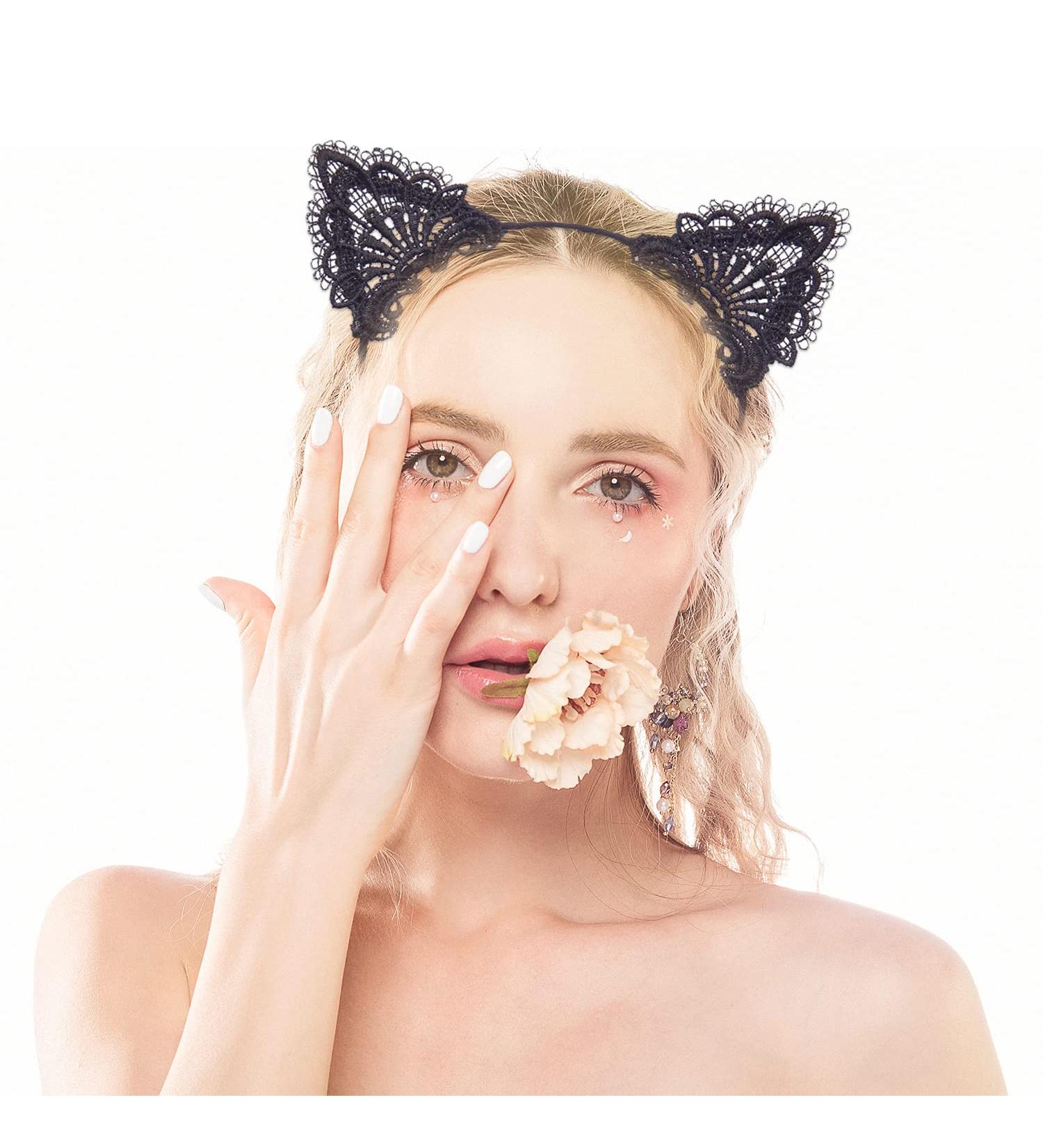 Cat Ears Headbands Rhinestone Cat Ear Tiaras for Women (BLACK) - Buy Online on GoSupps.com