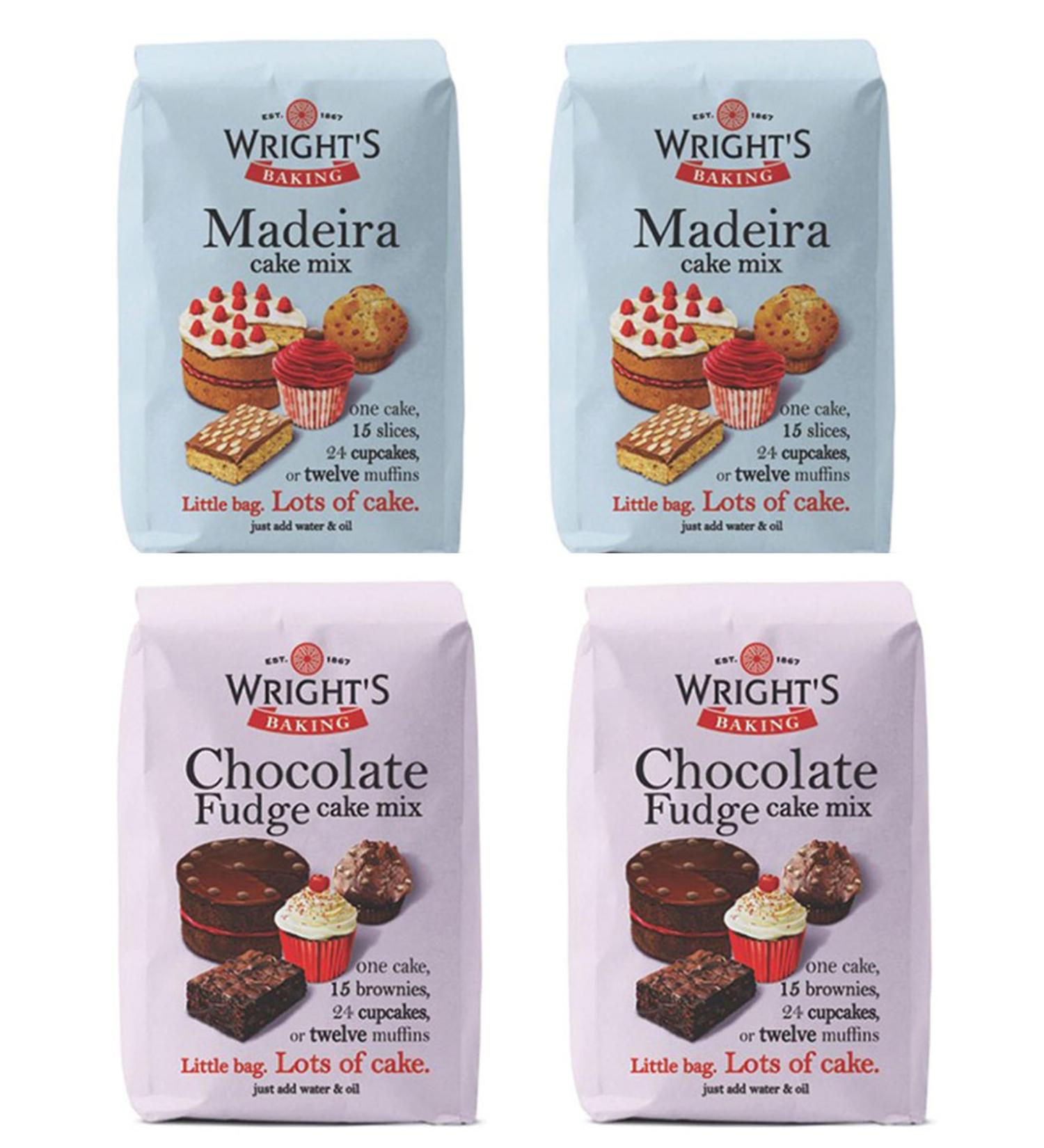Wright's Baking | Cake Mix Selection Pack (2 Packs Madeira Cake Mix 500g + 2 Packs Chocolate Fudge Cake Mix 500g) | For Machine or Hand Baking - Buy Online on GoSupps.com