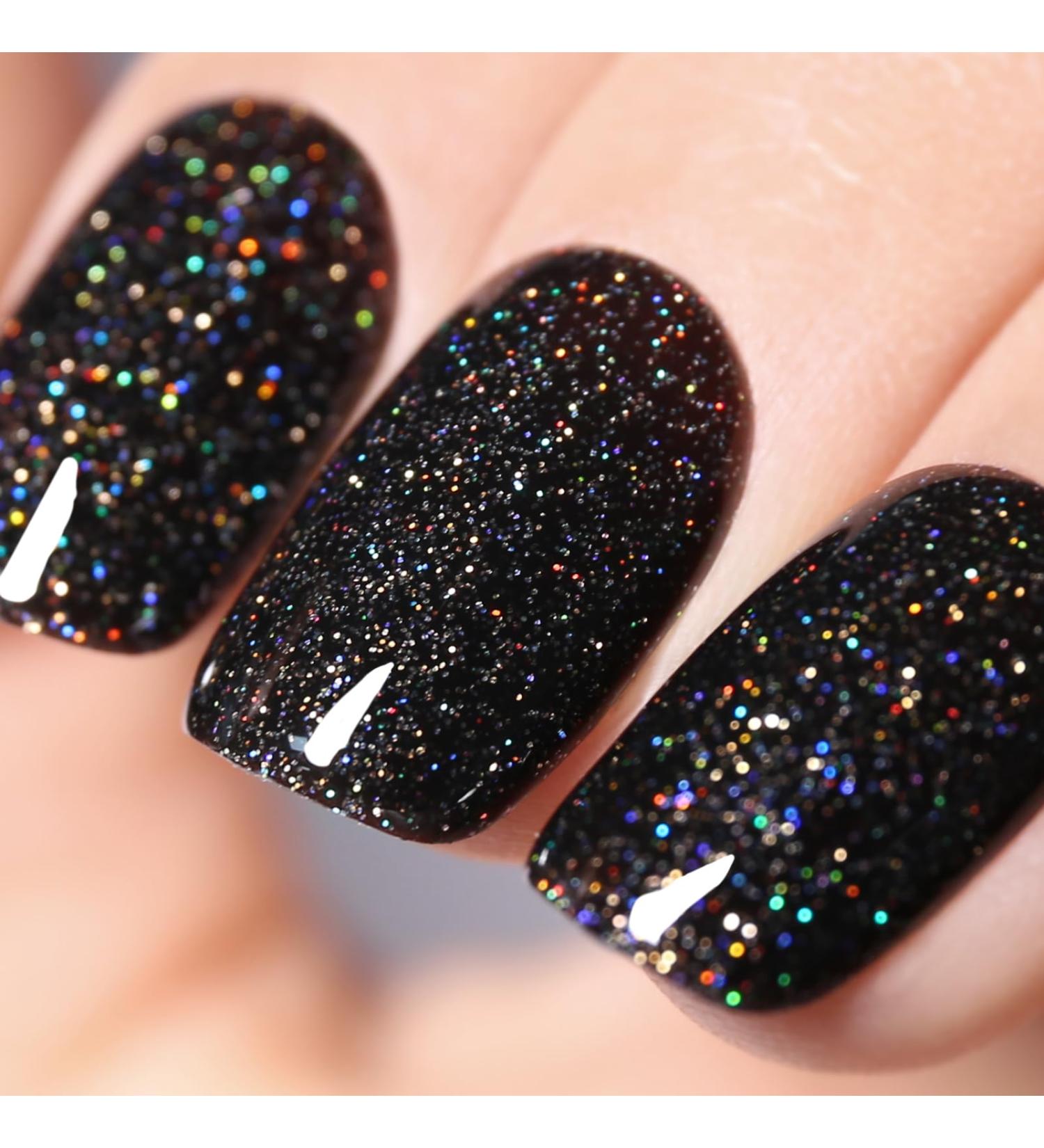 Ozzeal Glitter Gel Polish Black Iridescent Glitter Gel Nail Polish Sparkle Shimmer Gel Glitter Nail Polish Summer Rainbow Soak off LED UV Gel Nail Polish for Art DIY Manicure 15ML - Buy Online on GoSupps.com