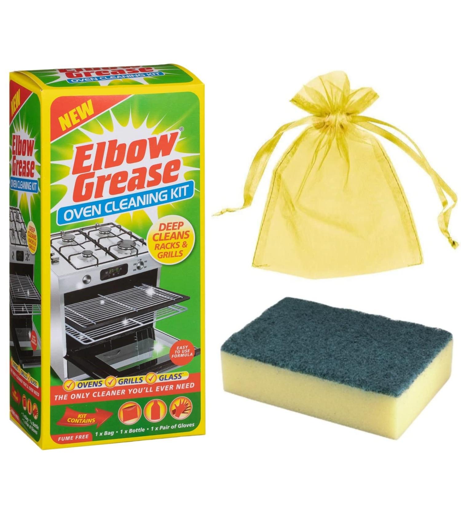 Elbow Grease Oven Cleaning Kit 500ml Contains: 1 x Bottle 1 x Bag 1 X Pair of Gloves + 1 Cleaning Sponge Scourer + Our Gift for You: Organza Bag Size 9x7x0.1cm - Buy Online on GoSupps.com