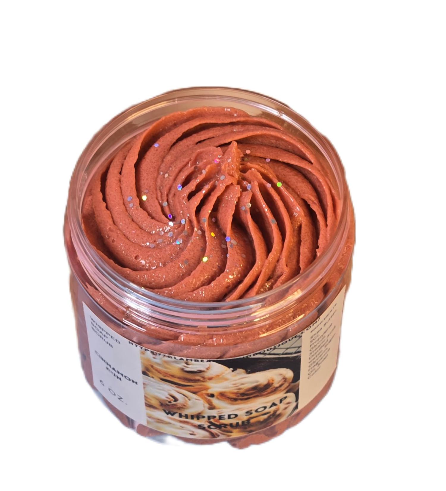 Cinnamon Bun Whipped Foaming Shea Butter Sugar Scrub. Exfoliating Body Wash & Scrub. All Natural Shea Butter Whipped Soap. Shaving Cream. (6 oz)