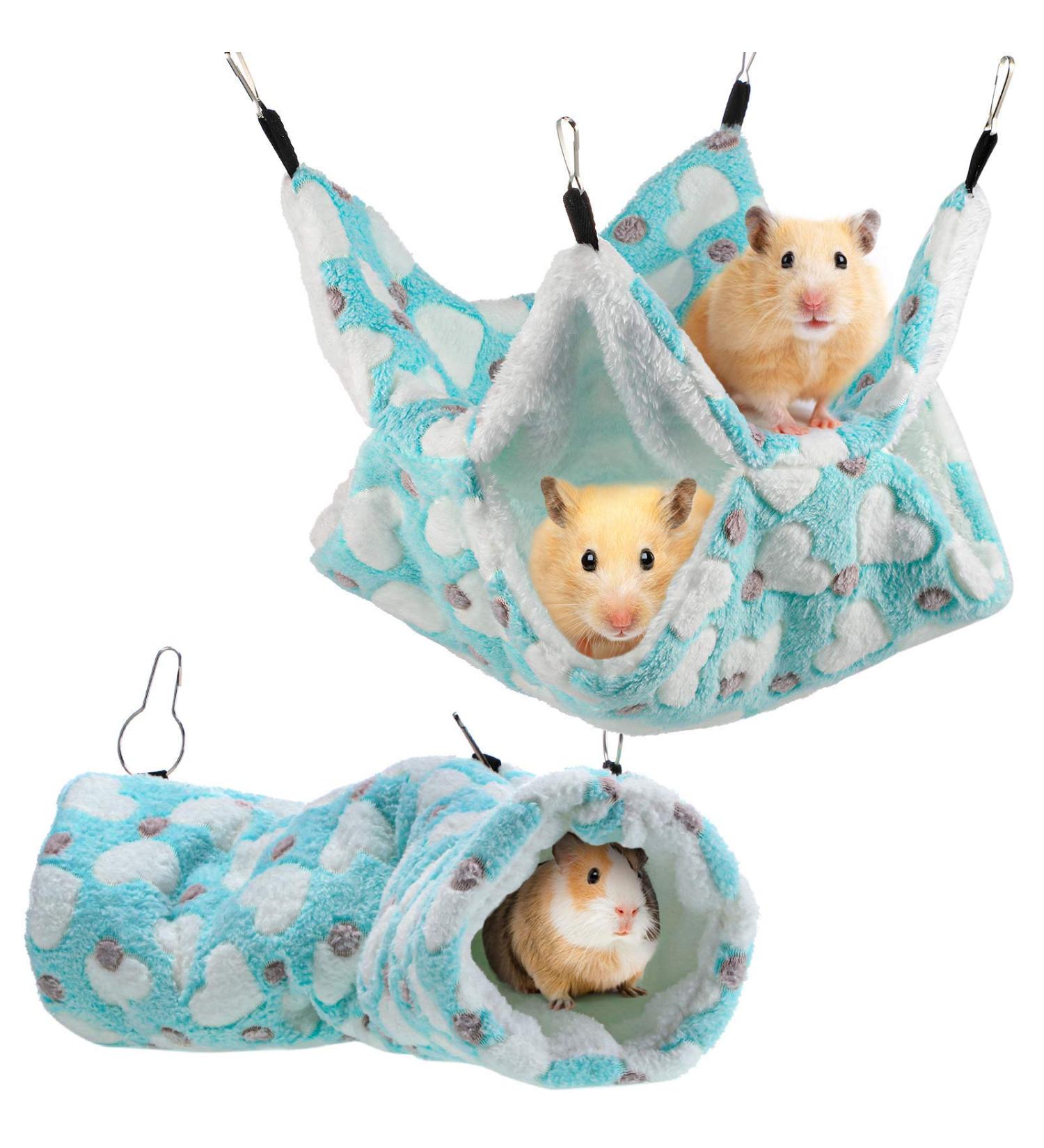 Small Pet Cage Hammock & Tunnel Set - Guinea Pig, Ferret, Rat, Chinchilla Sleeper Accessories (Green) - Buy Online on GoSupps.com
