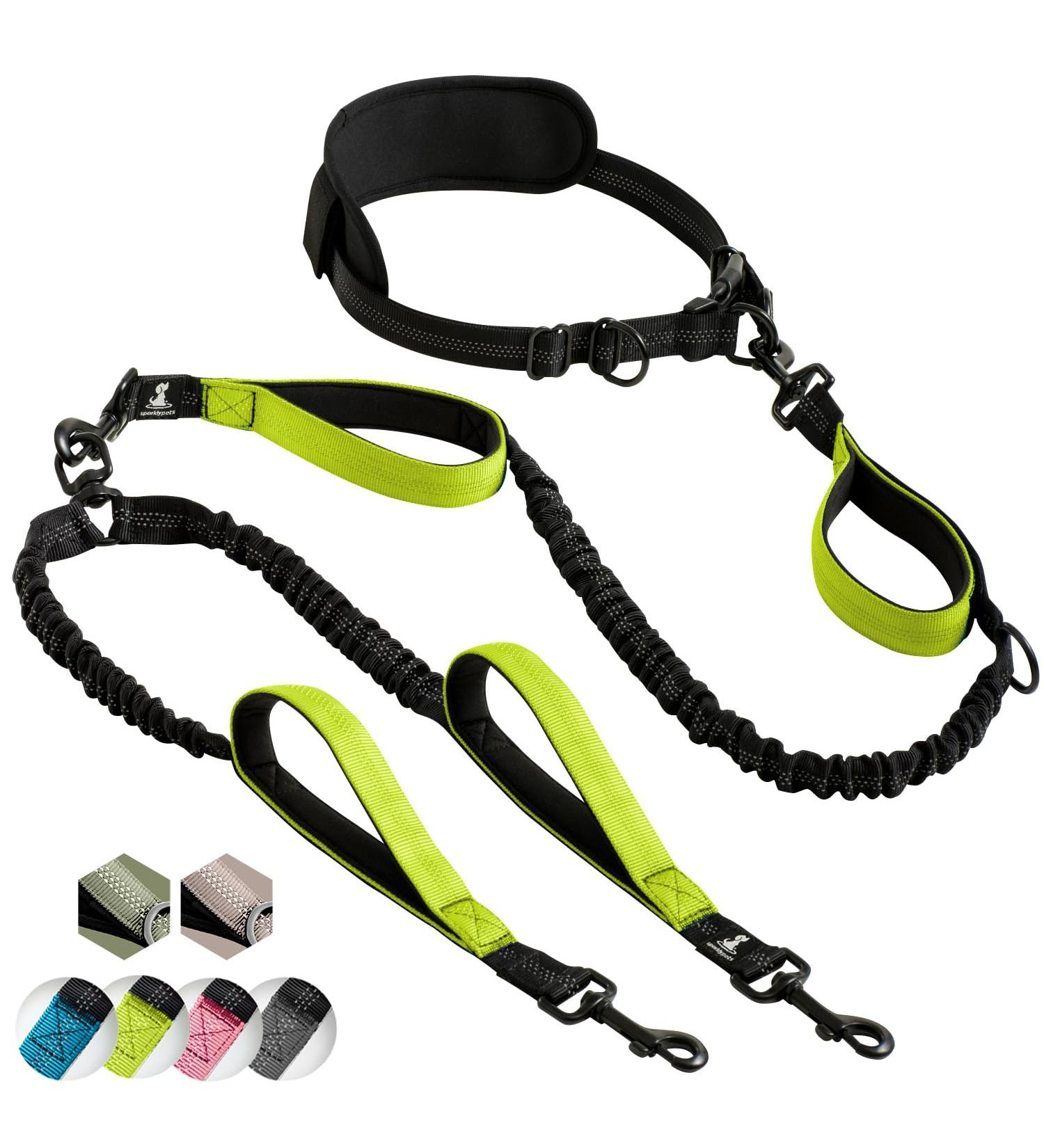 Buy 2-in-1 Jogging Line & Leash for Large/Medium Dogs | Double Handle Belly Belt Ideal for Walking & Hiking | Green | International Shipping - Buy Online on GoSupps.com