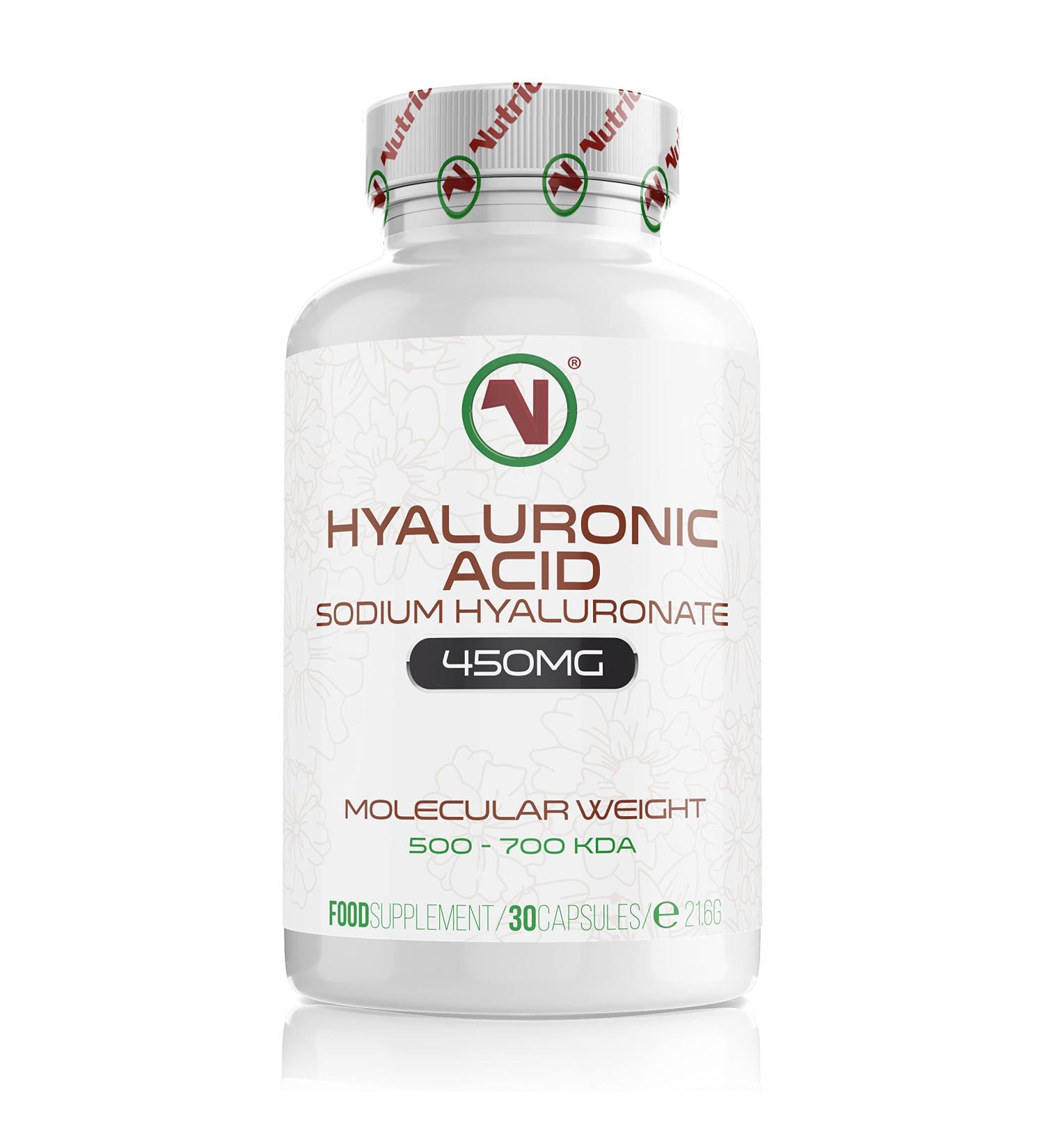 Nutriodol HYALURONIC Acid Supplement 450MG | 30 Vegan Capsules | Non-GMO Sodium Hyaluronate | Molecular Weight 500-700 kDa.