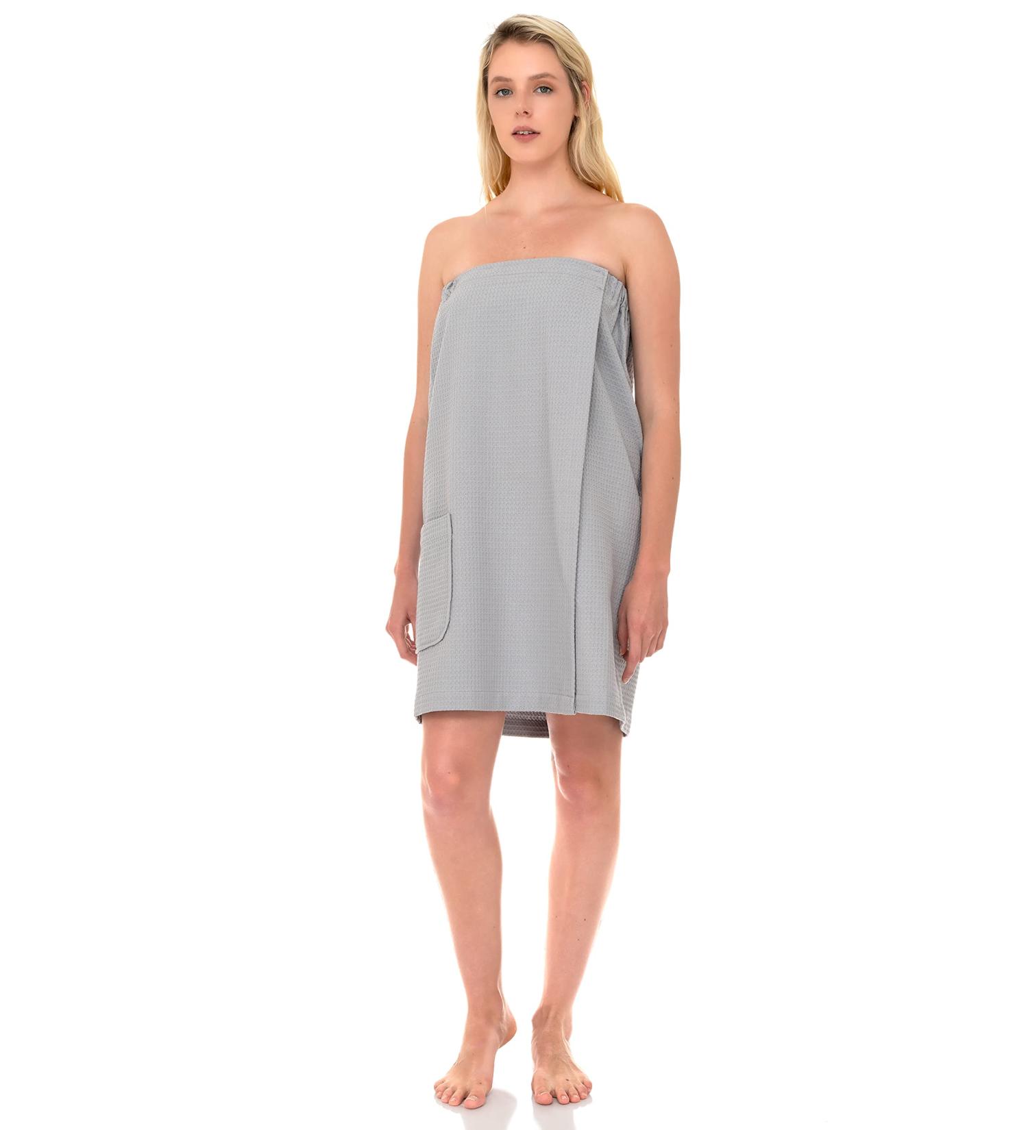 TowelSelections Women's Waffle Spa Towel Wrap - Harbor Mist Gray (L/XL) - Buy Online on GoSupps.com