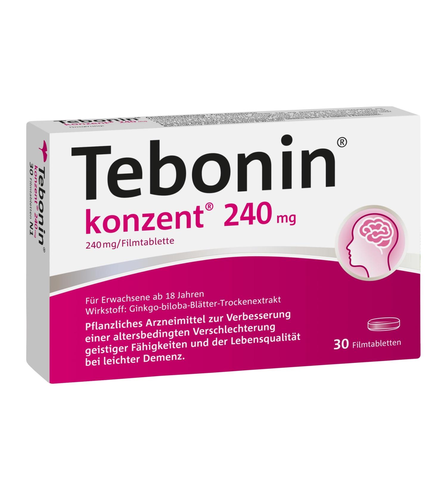 Tebonin Group 240 mg - 30 Tablets | Boost Memory & Concentration | Promote Blood Circulation | Ginkgo Biloba Extract for Forgetfulness in Elderly - Buy Online on GoSupps.com