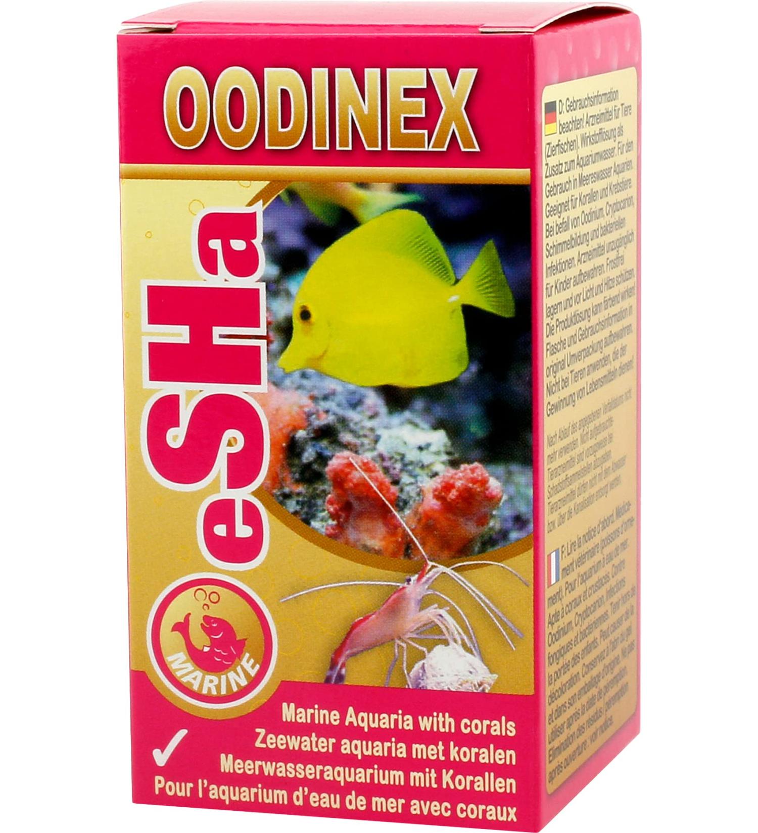 eSHa Oodinex against coral fish disease seawater ichthyo infections rubbing head twitching and tissue death etc.
