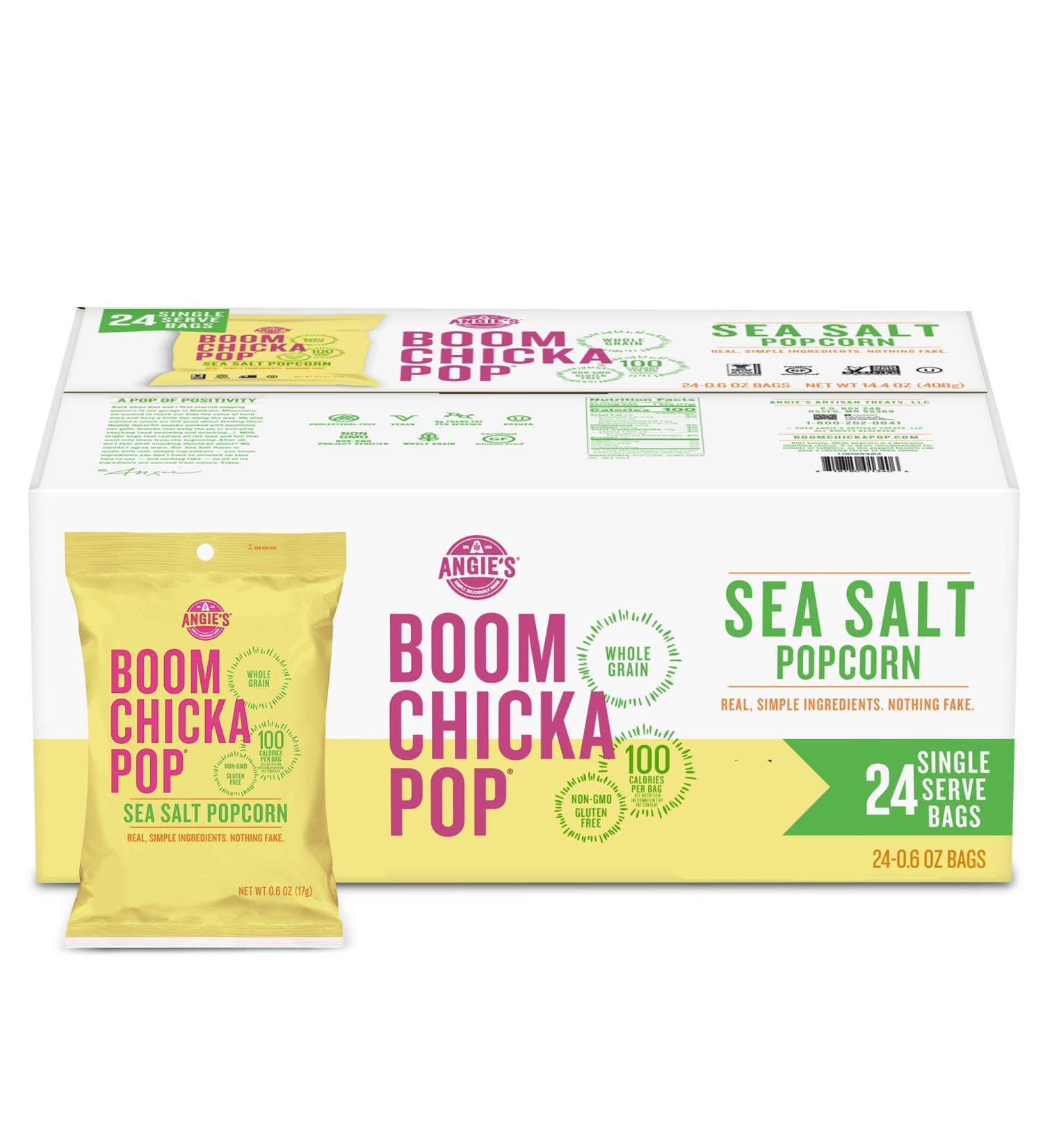 Angie's BOOMCHICKAPOP Gluten Free Sea Salt Popcorn - 24 Pack, 0.6 oz Each - Buy Online on GoSupps.com