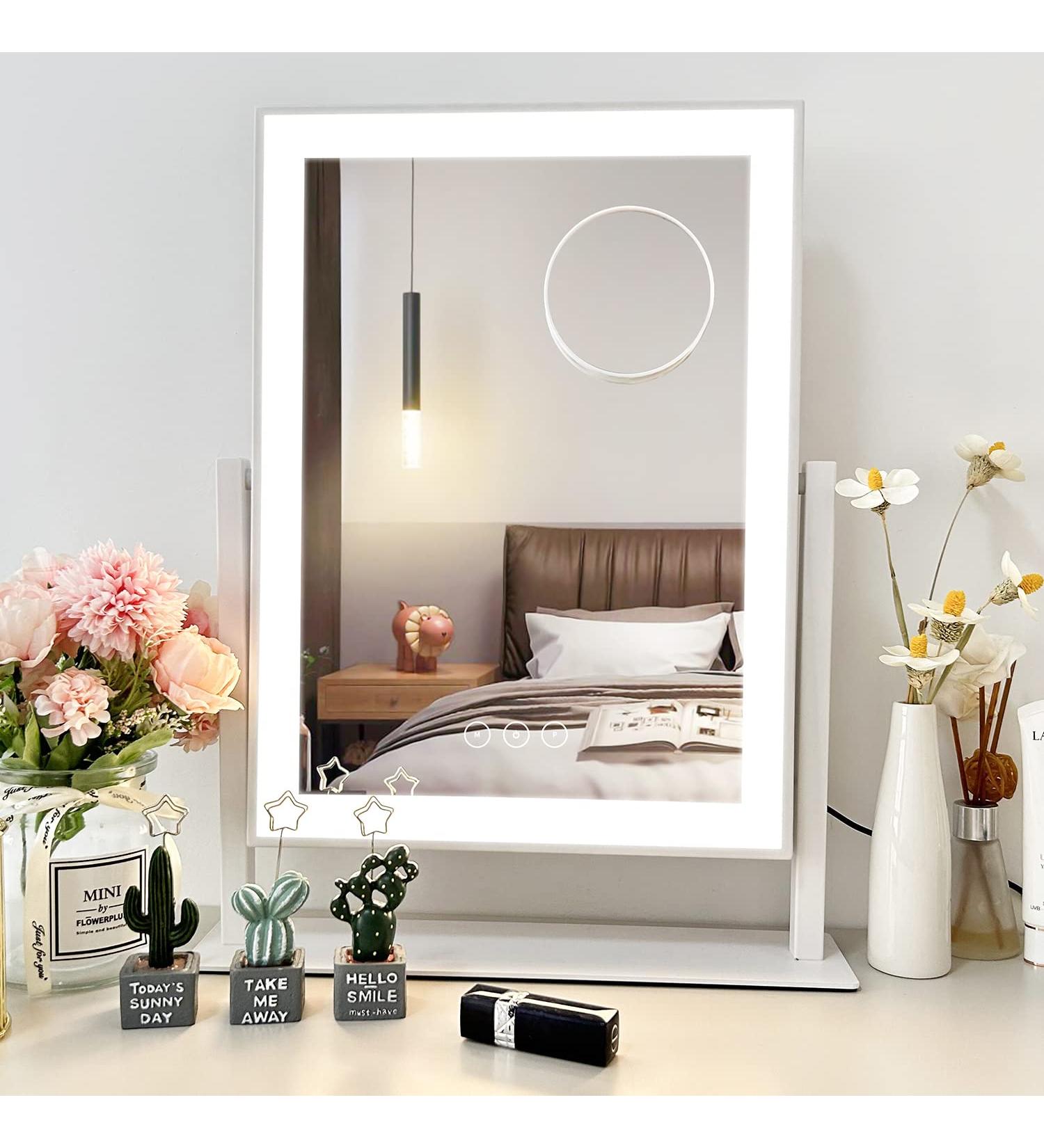 Acoolda Hollywood Lighted Makeup Mirror 12 with 3 Color Modes, 10X Magnification, 360 Rotation - White - Buy Online on GoSupps.com
