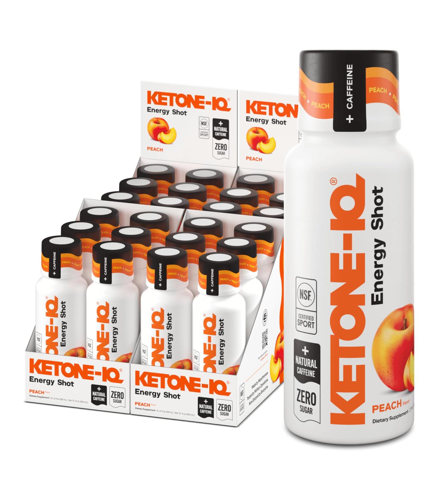 Ketone-IQ Ketone Energy Shots - 100mg Green Tea Caffeine 5g Exogenous Ketones and B Vitamins - 24 On The Go Caffeine Shots - Fast Acting Energy Drink (Peach) Peach 2 Fl Oz (Pack of 24) - Buy Online on GoSupps.com