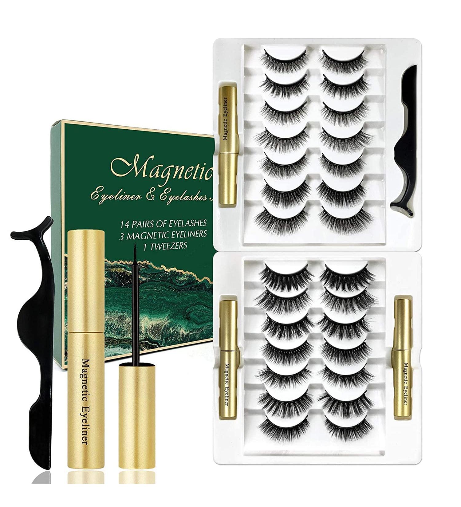 Rechoo Magnetic Lashes Kit - 14 Pairs Natural False Eyelashes with Magnetic Eyeliner, Applicator, and Tweezers - Reusable 3D Magnetic Lashes - Daily & Nature - Buy Online on GoSupps.com