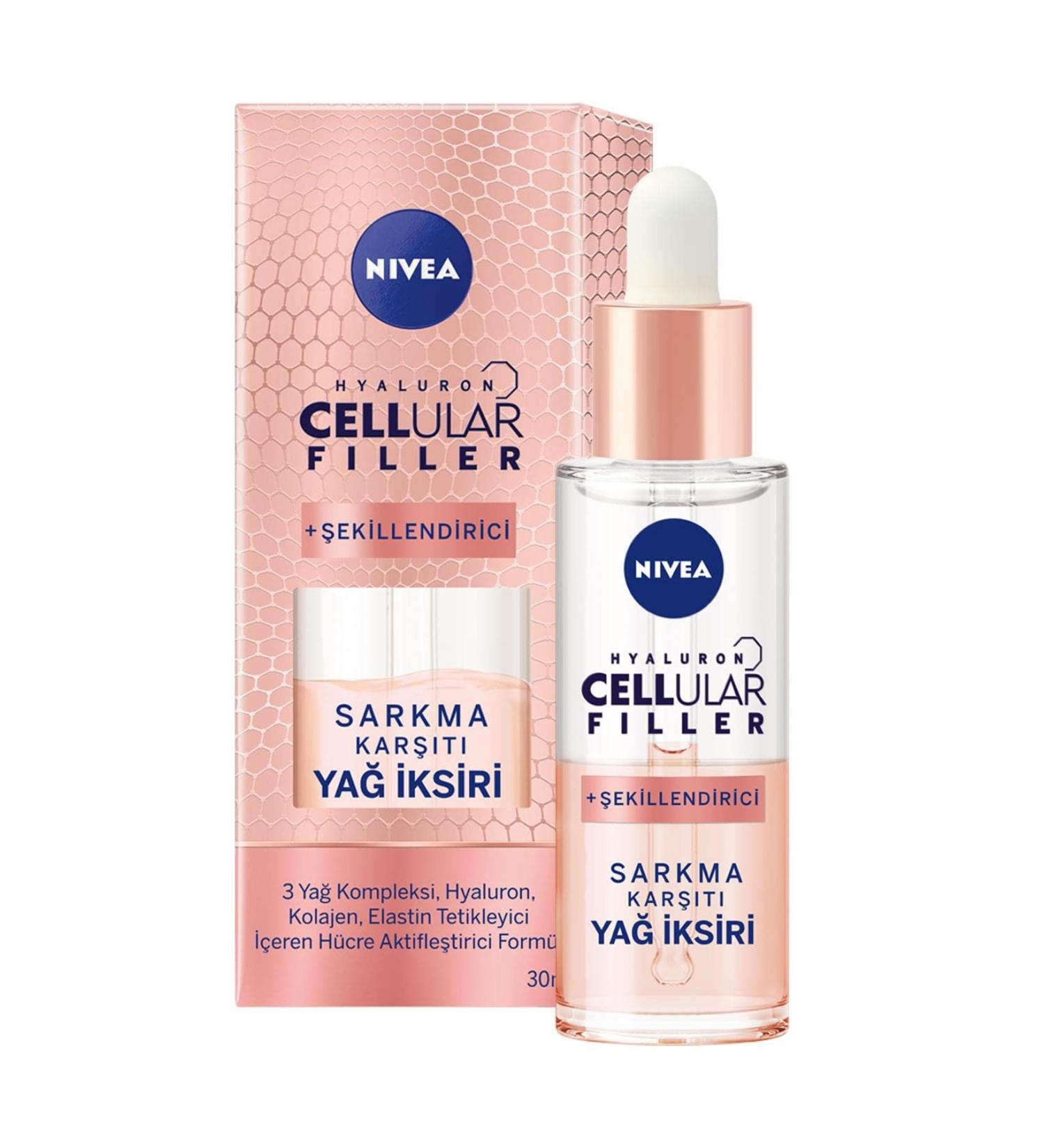 NIVEA Bi-Phase Hyaluron Cellular Filler + Elasticity & Contour Oil Elixir Pack of 1 (1 x 30 ml) Anti-wrinkle oil for even facial skin moisturizing facial care