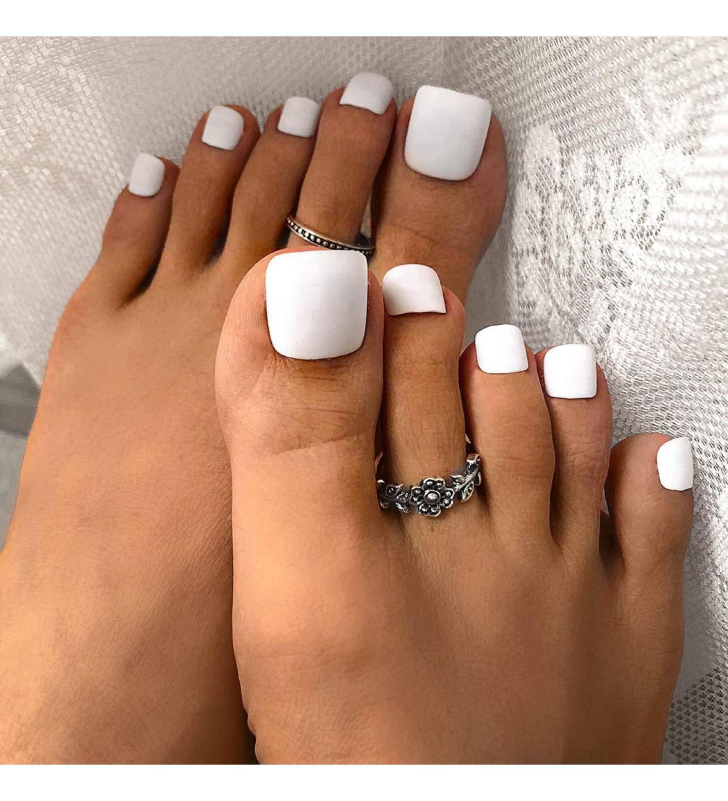 ELABEST Solid Color Matte False Toe Nails - Short Square Full Cover 24PCS Fake Toenails (White) - Buy Online on GoSupps.com
