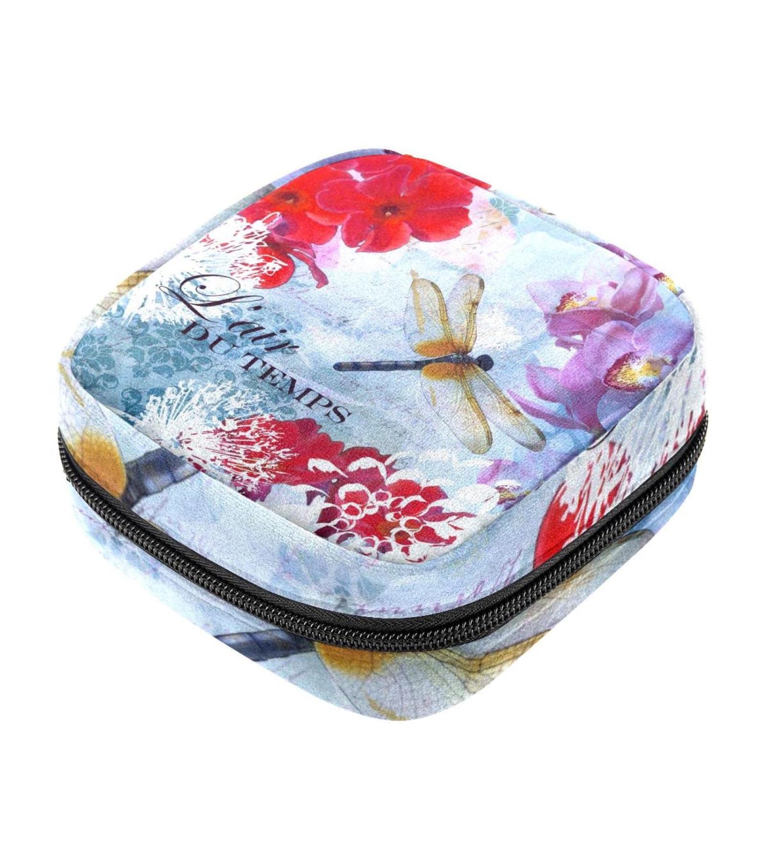 Stylish Menstruation Pad Bag with Zipper | Women's Napkin & Tampon Organizer | European Flower Design - Buy Online on GoSupps.com