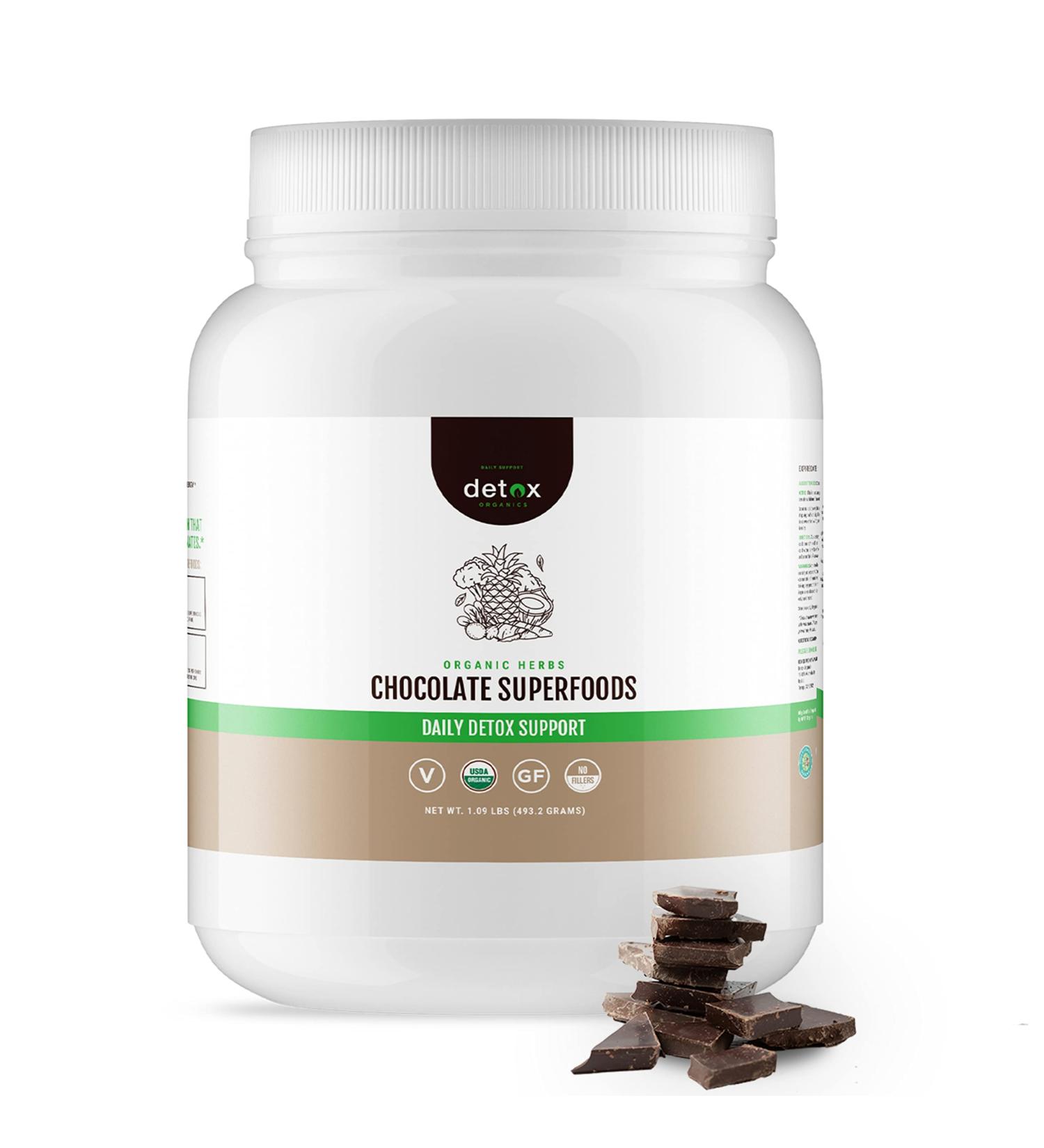 Detox Organics Chocolate Superfood Powder - Cleanse, Detox, and Boost Immunity with Greens Blend - Vegan, Low Carb, Soy/Dairy Free - Buy Online on GoSupps.com