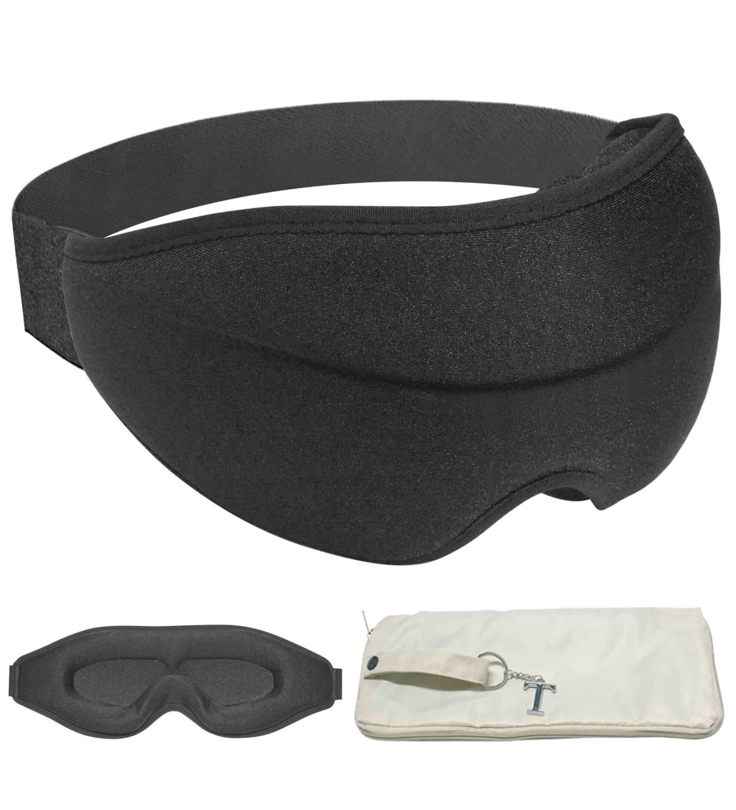 Beige Travel Pouch Sleep Mask 3D Contoured Lash Extensions Eye Covers - 99% Light Block, Zero Eye Pressure, Adjustable Strap for Women/Men - Ideal for Sleeping, Traveling, Yoga - Buy Online on GoSupps.com