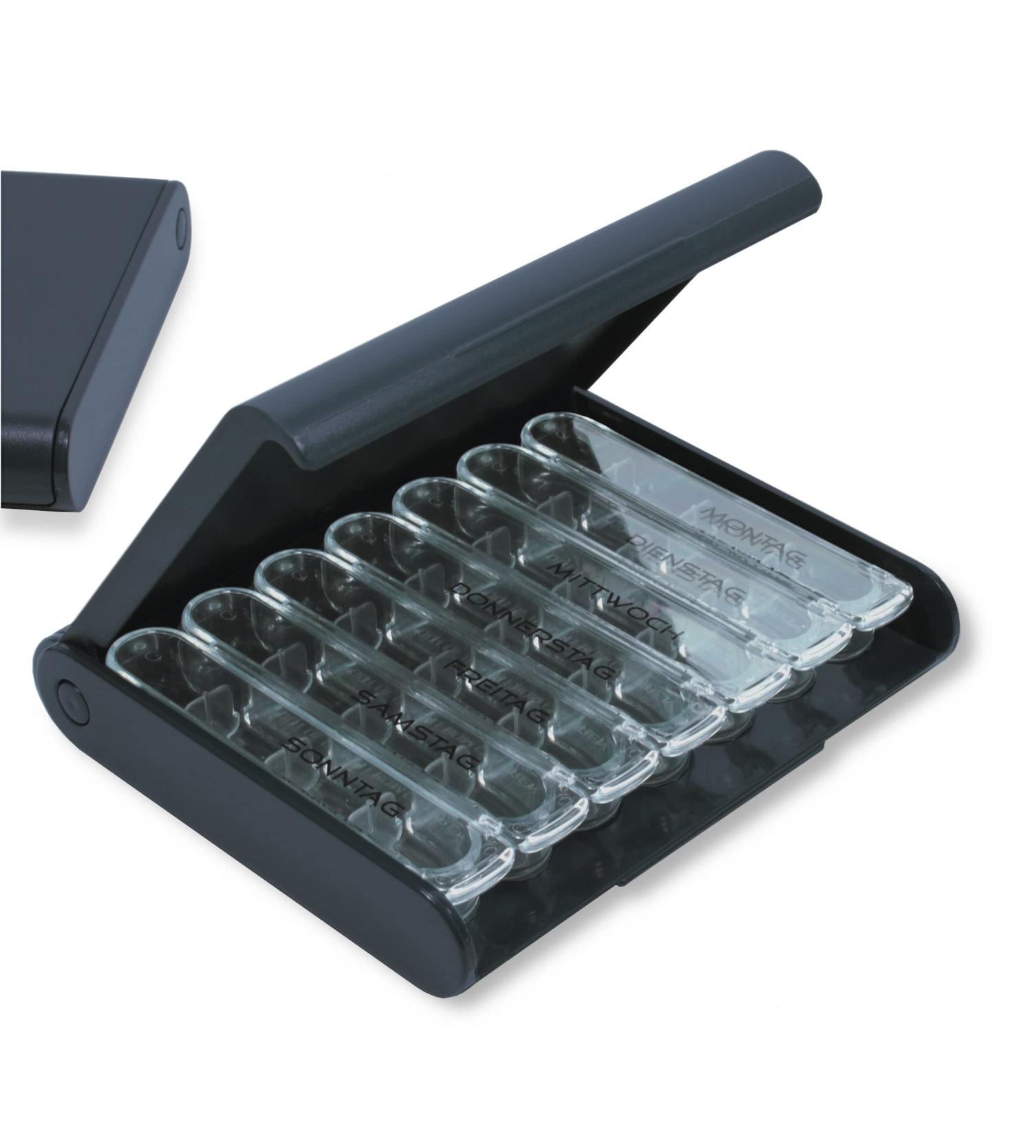 24/7 MEDICASE Danish Design Pill Box for 7 Days - Compact Dark Grey Blue Medication Organizer | Ideal for Small Dosages - International Shipping Available - Buy Online on GoSupps.com