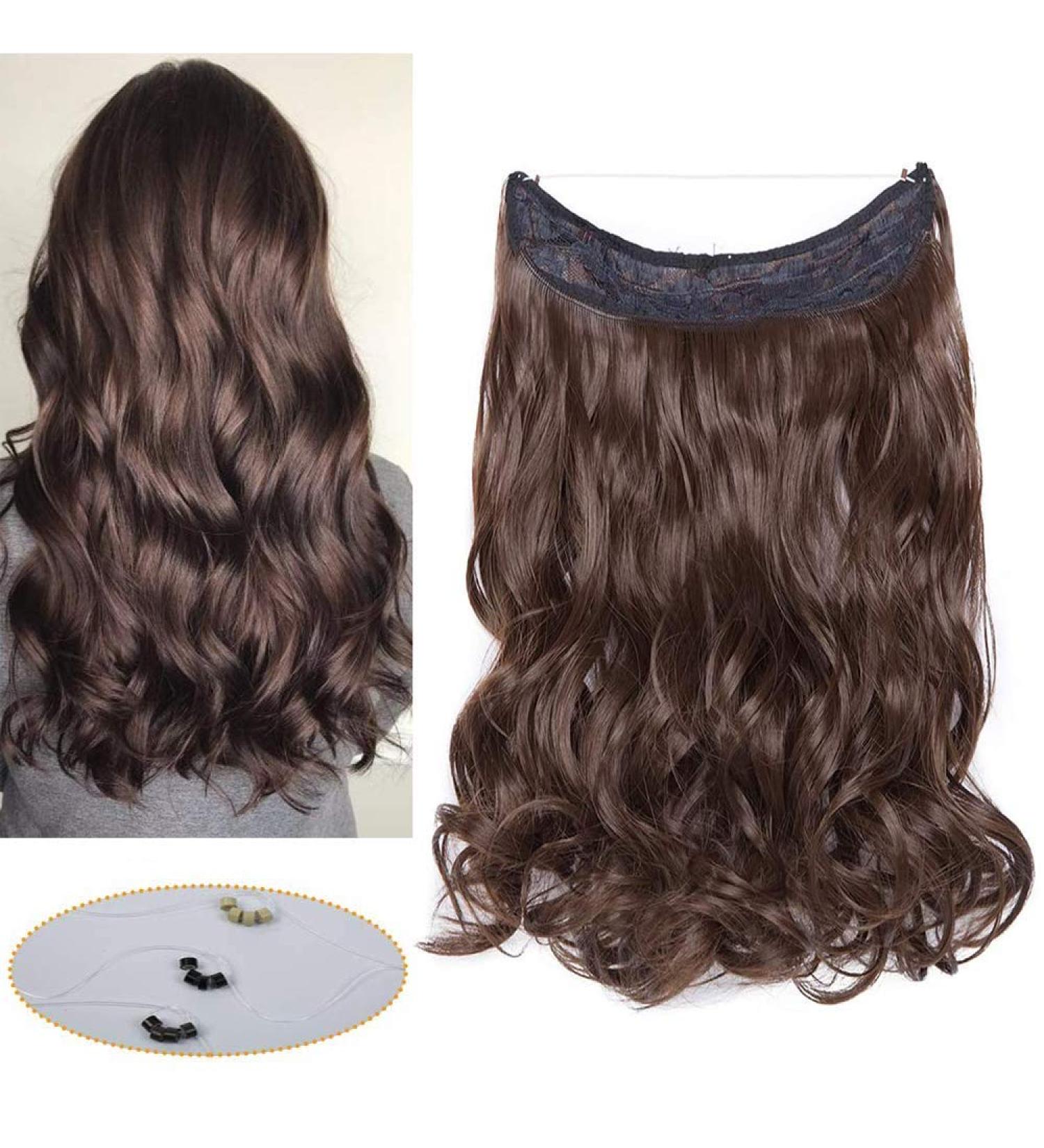 Silk-Co Adjustable Synthetic Hair Extensions with Rubber Band - Invisible Cord Corrugated 40cm Medium Brown for Women - Buy Online on GoSupps.com