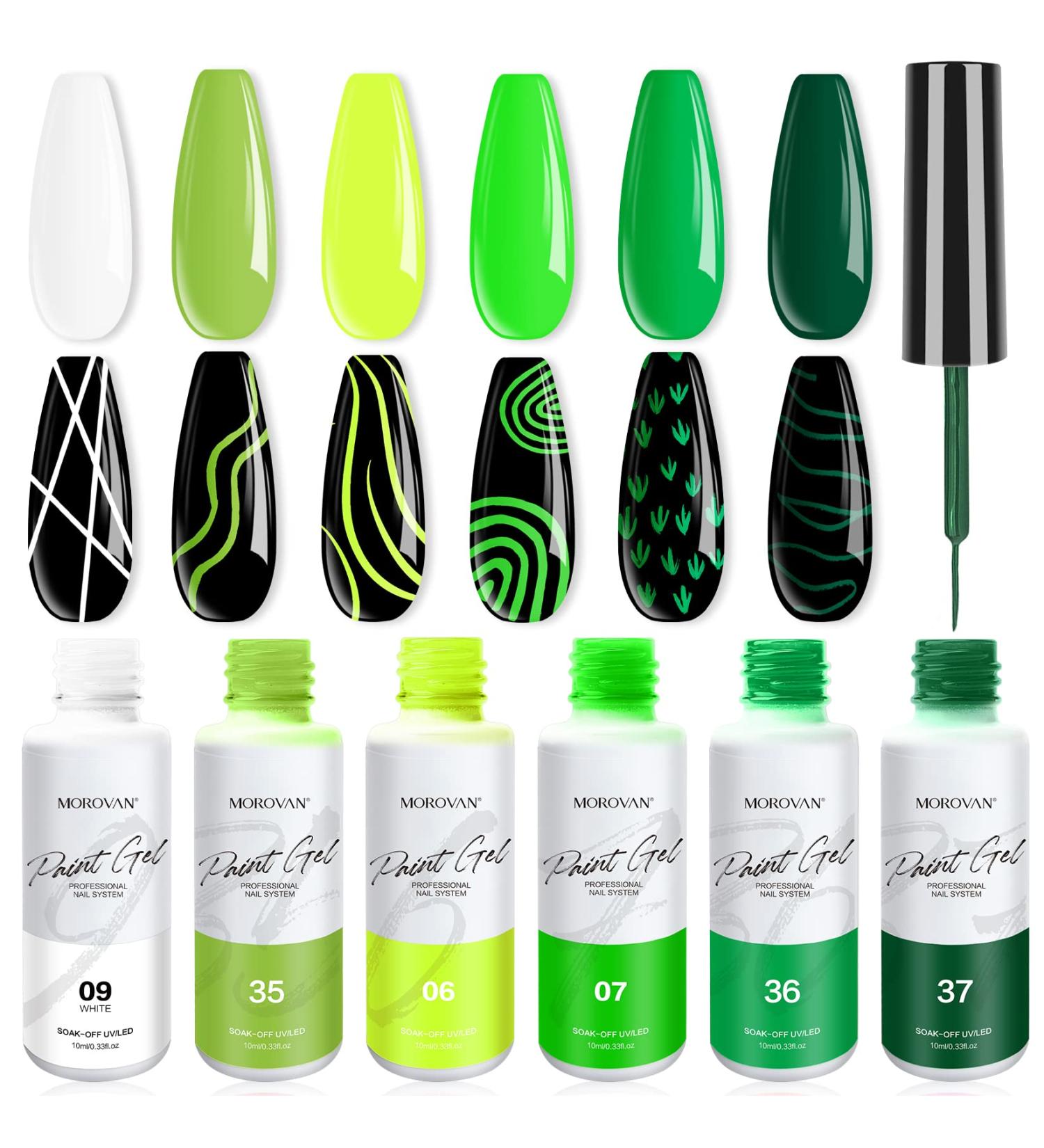 Morovan Gel Liner Nail Polish Set - 6 Colors Painted Gel Nail Polish Kit for Manicure - Green Gel Liner Nail Art Polish Set for Home and Salon - All Season Nail Art Kit - Buy Online on GoSupps.com
