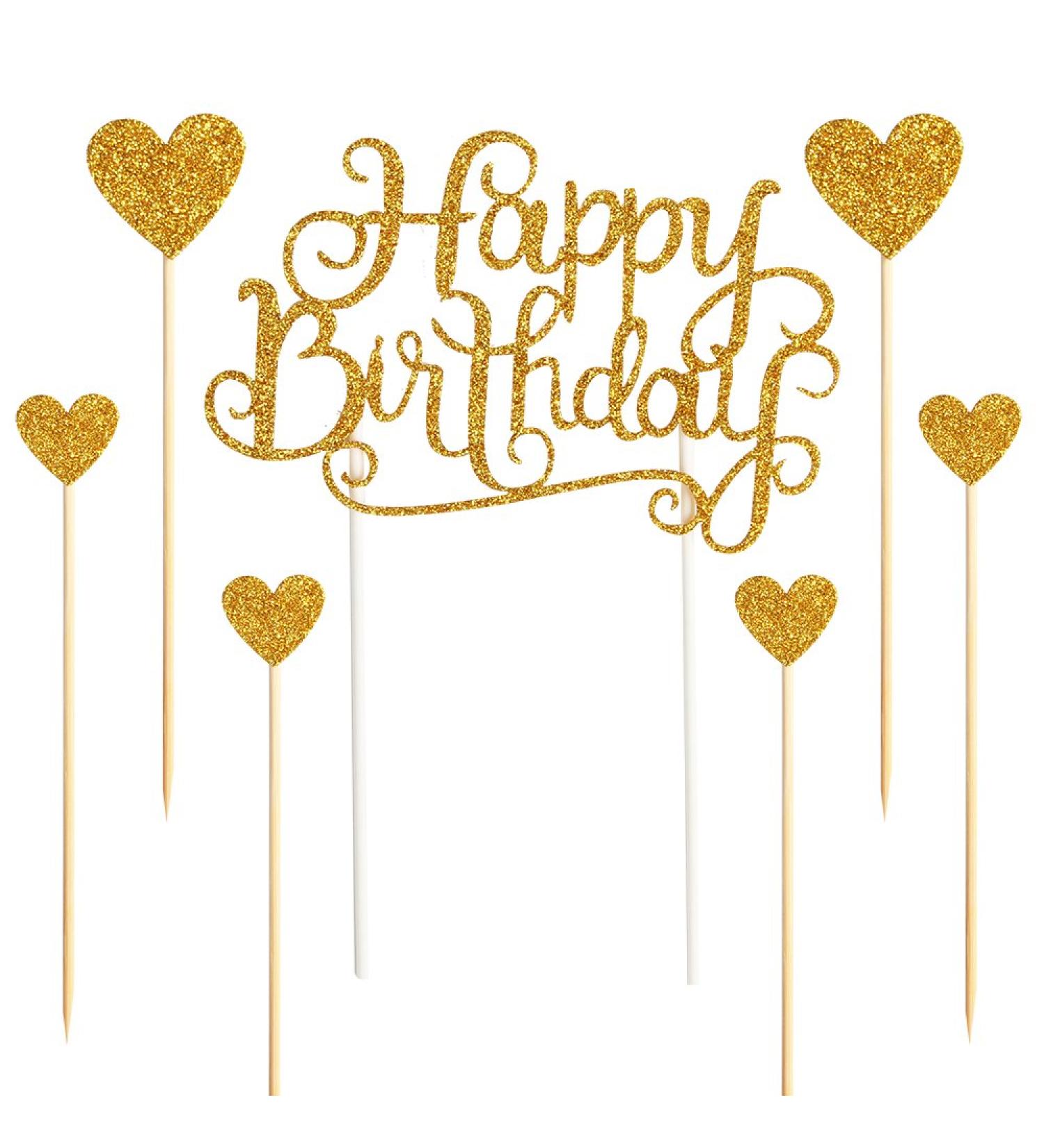 Gold Glitter Happy Birthday Cake Toppers Set of 7 - Party Decor & Decorations - Buy Online on GoSupps.com