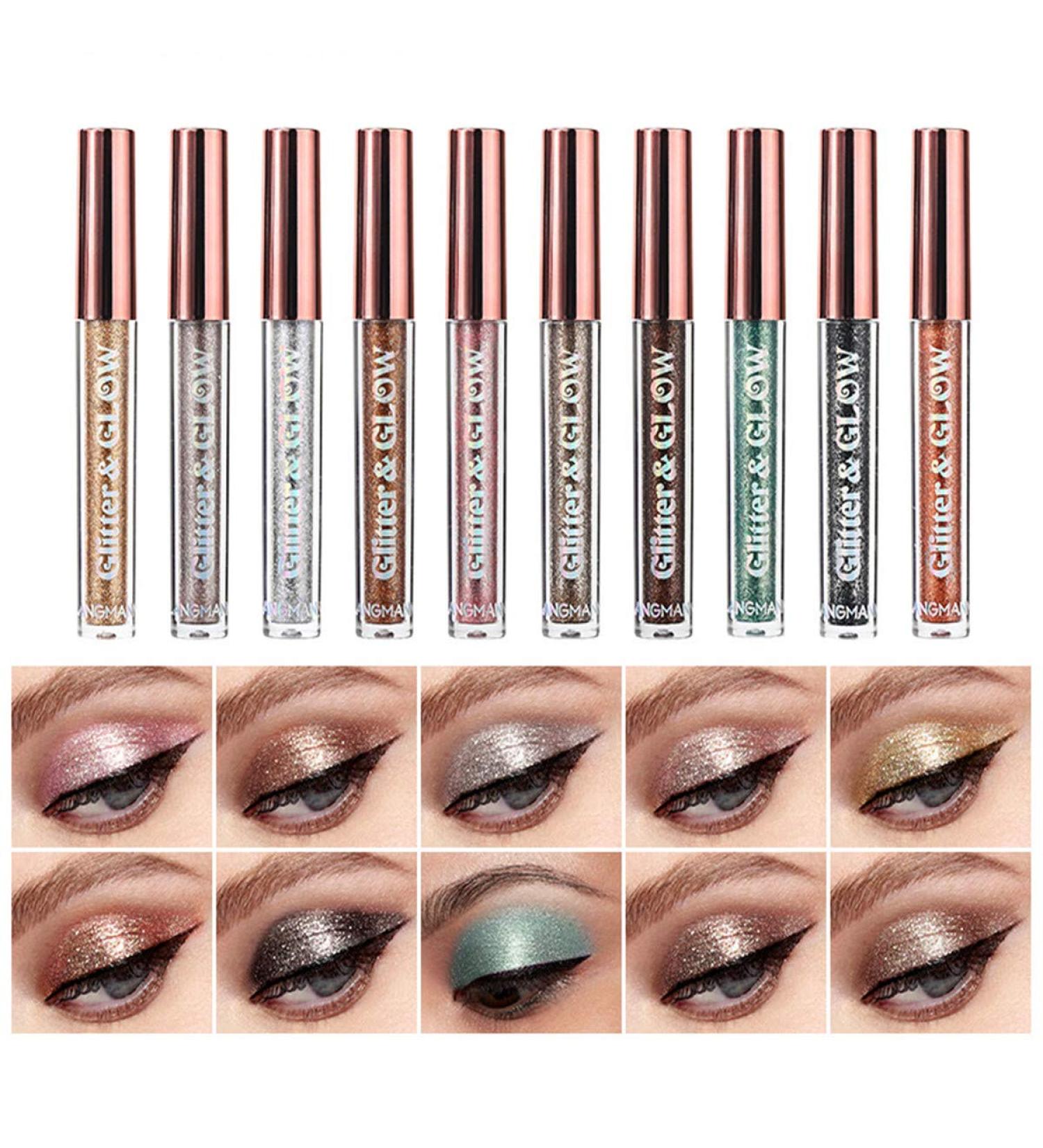 10-Color Liquid Glitter Eyeshadow Set - Metallic Shimmer Waterproof & Fast-Drying Eye Makeup Kits for Women - Perfect Gift! - Buy Online on GoSupps.com
