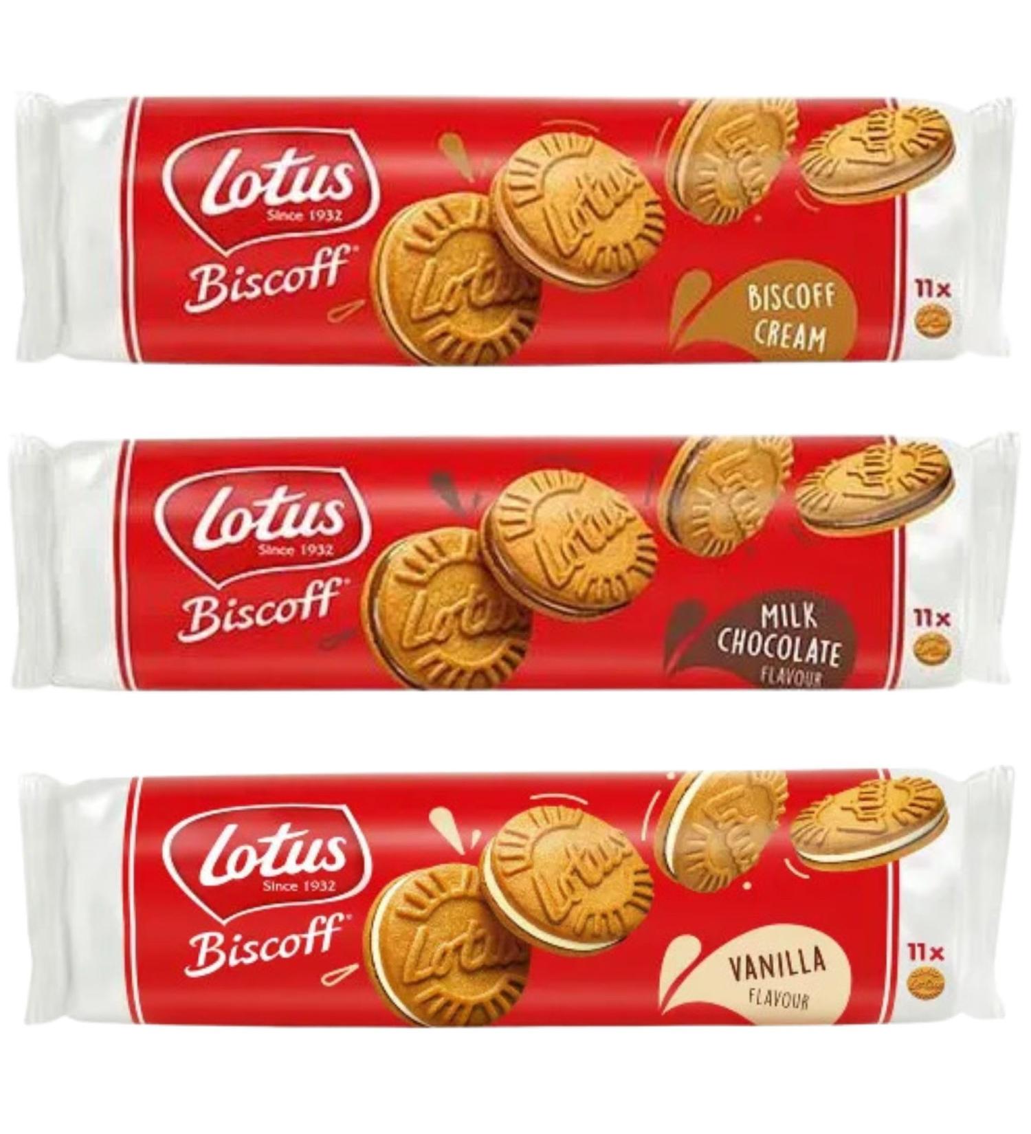 Lotus Biscoff Sandwich Biscuits Cream 110g Chocolate 110g & Vanilla 110g (3 Pack Mixed Bundle) - Buy Online on GoSupps.com