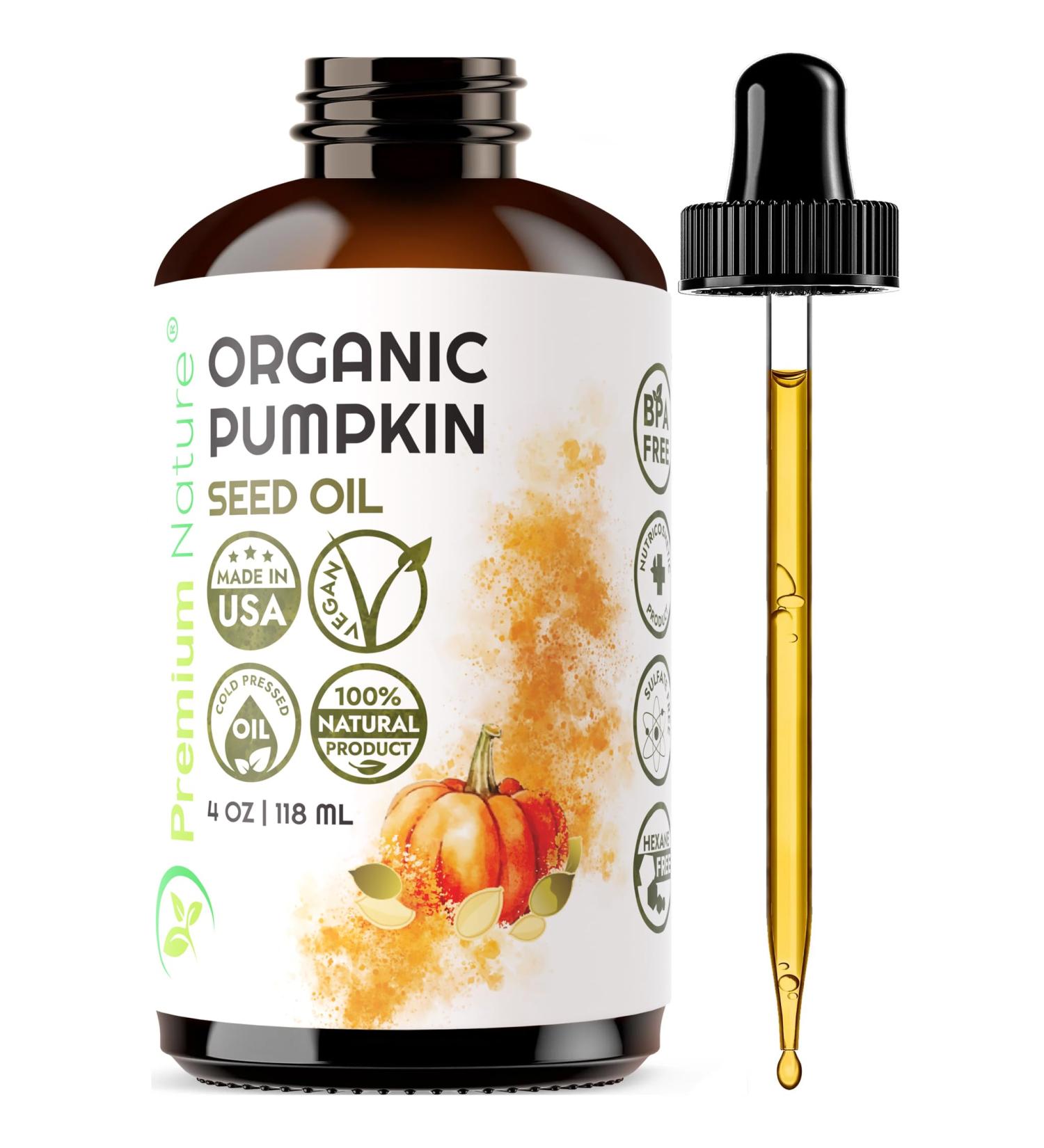 Organic Pumpkin Seed Oil Cold-Pressed Unrefined - 100% Pure for Hair Growth & Skin Care | Premium Nature 4oz - Buy Online on GoSupps.com