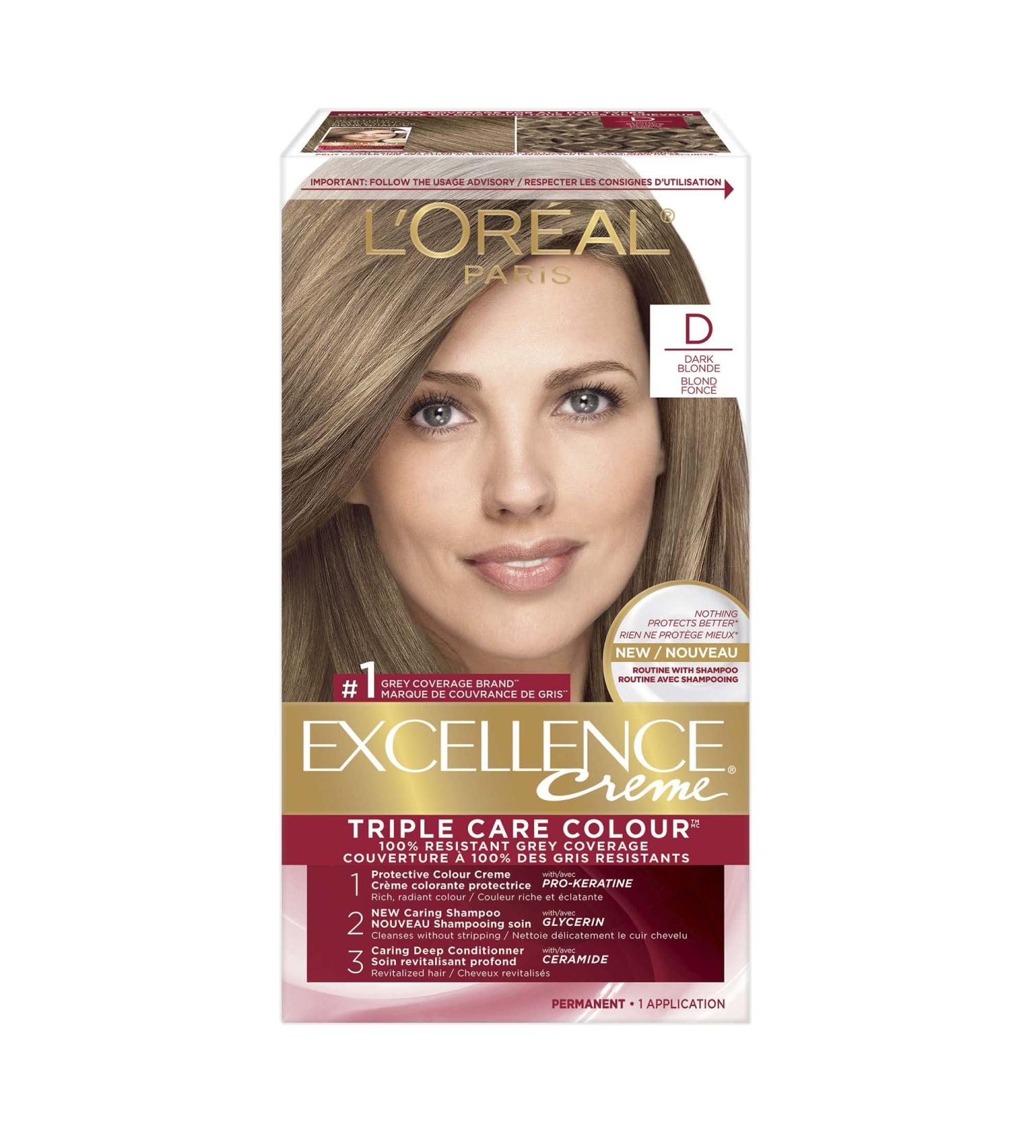 L Or al Paris Excellence Cr me Permanent Hair Color D Dark Blonde 100% Grey Coverage Hair Dye 1 EA (Packaging May Vary) D Dark Blonde Cream formula - Buy Online on GoSupps.com