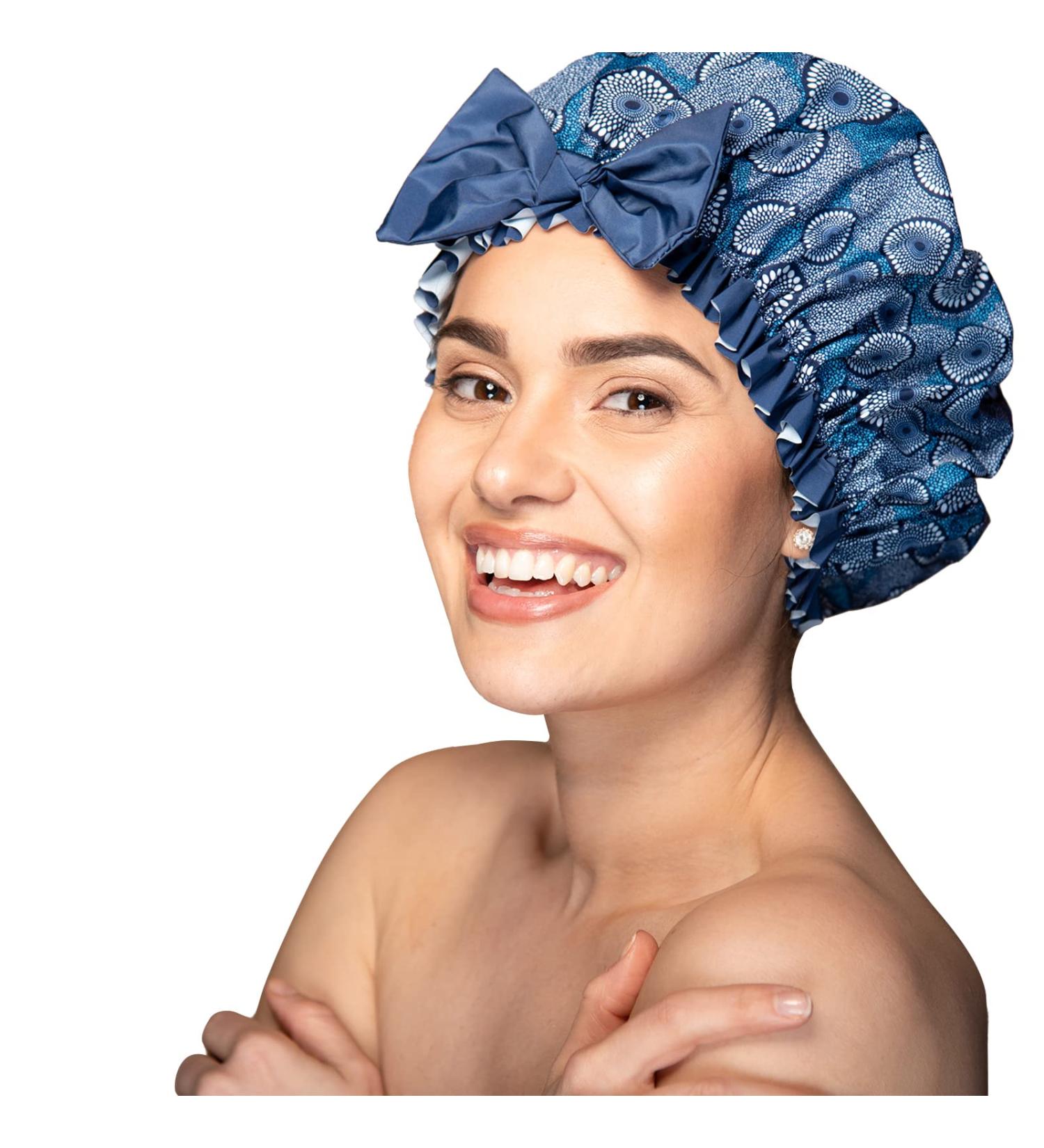 KISMETICS Reusable Fashion Shower Cap with Knotted Bow Design | Waterproof & Lightweight | Large Size for All Hair Lengths (Blue) - Buy Online on GoSupps.com