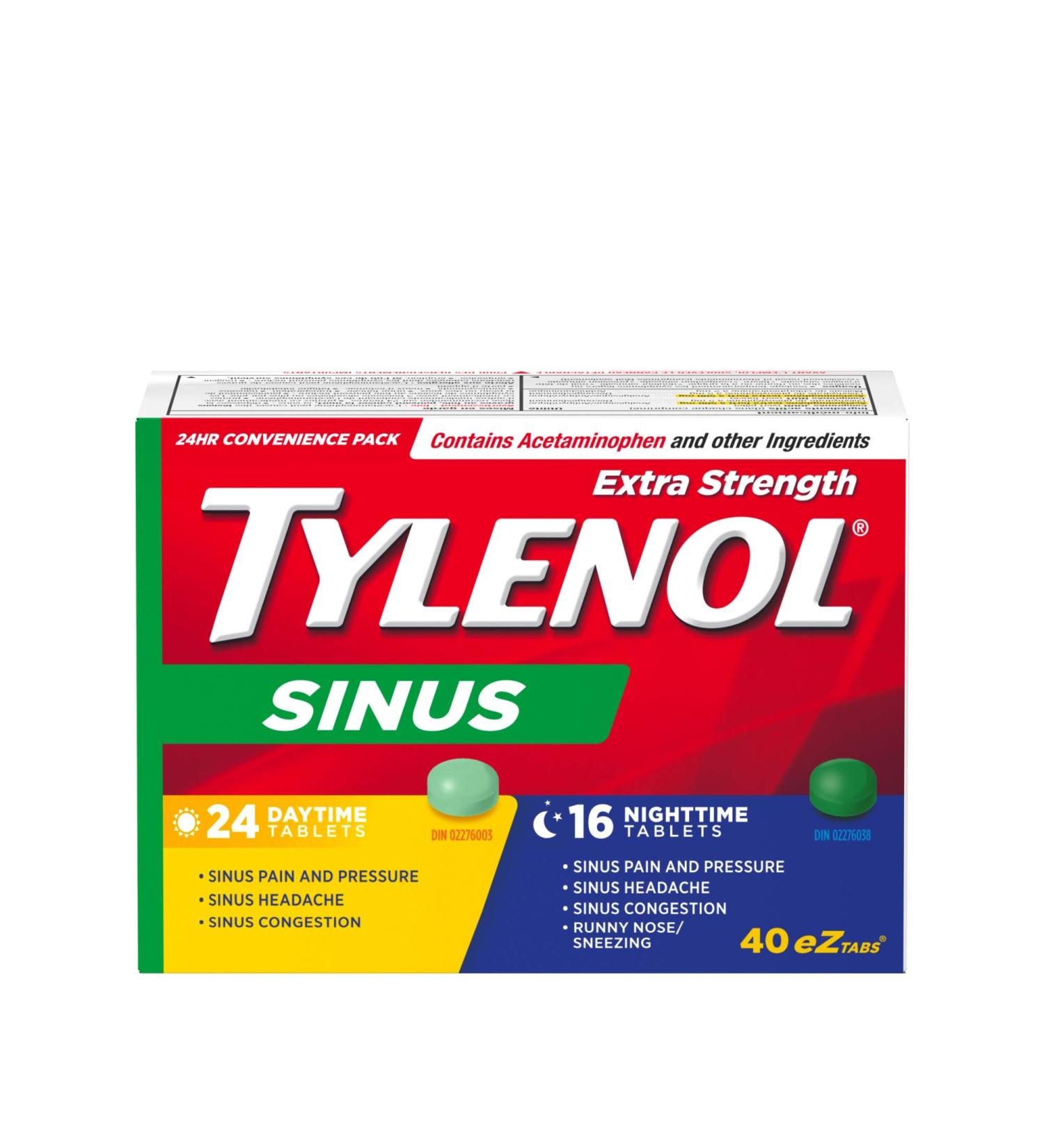 TYLENOL Sinus Extra Strength eZ Tabs Relieves Sinus congestion and other Sinus symptoms Daytime and Nighttime Convenience Pack 40ct - Buy Online on GoSupps.com
