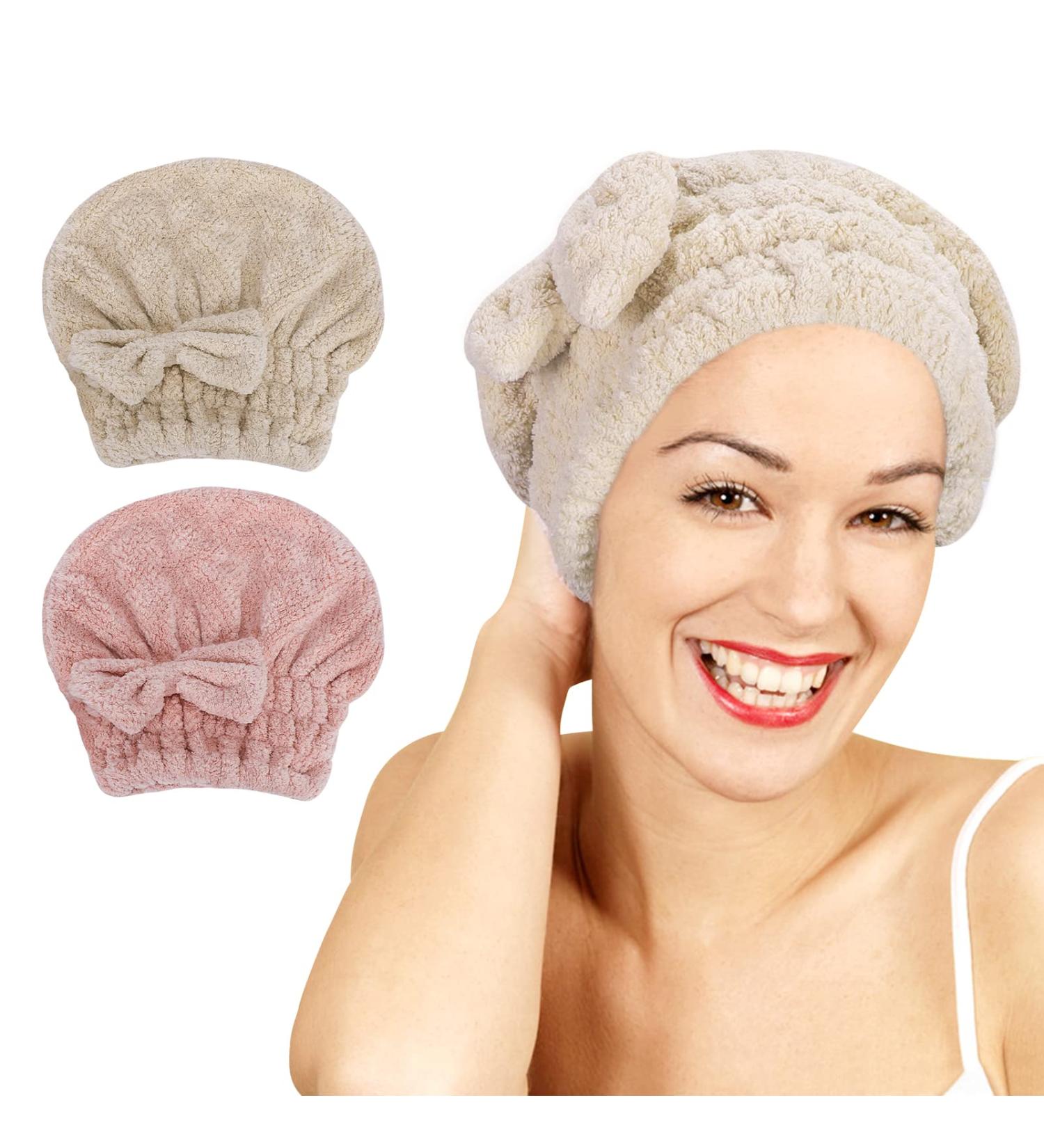 Unaone Microfiber Hair Towel Set - Fast Drying Hair Turbans for Long Hair | Soft & Absorbent - Khaki & Pink - Buy Online on GoSupps.com