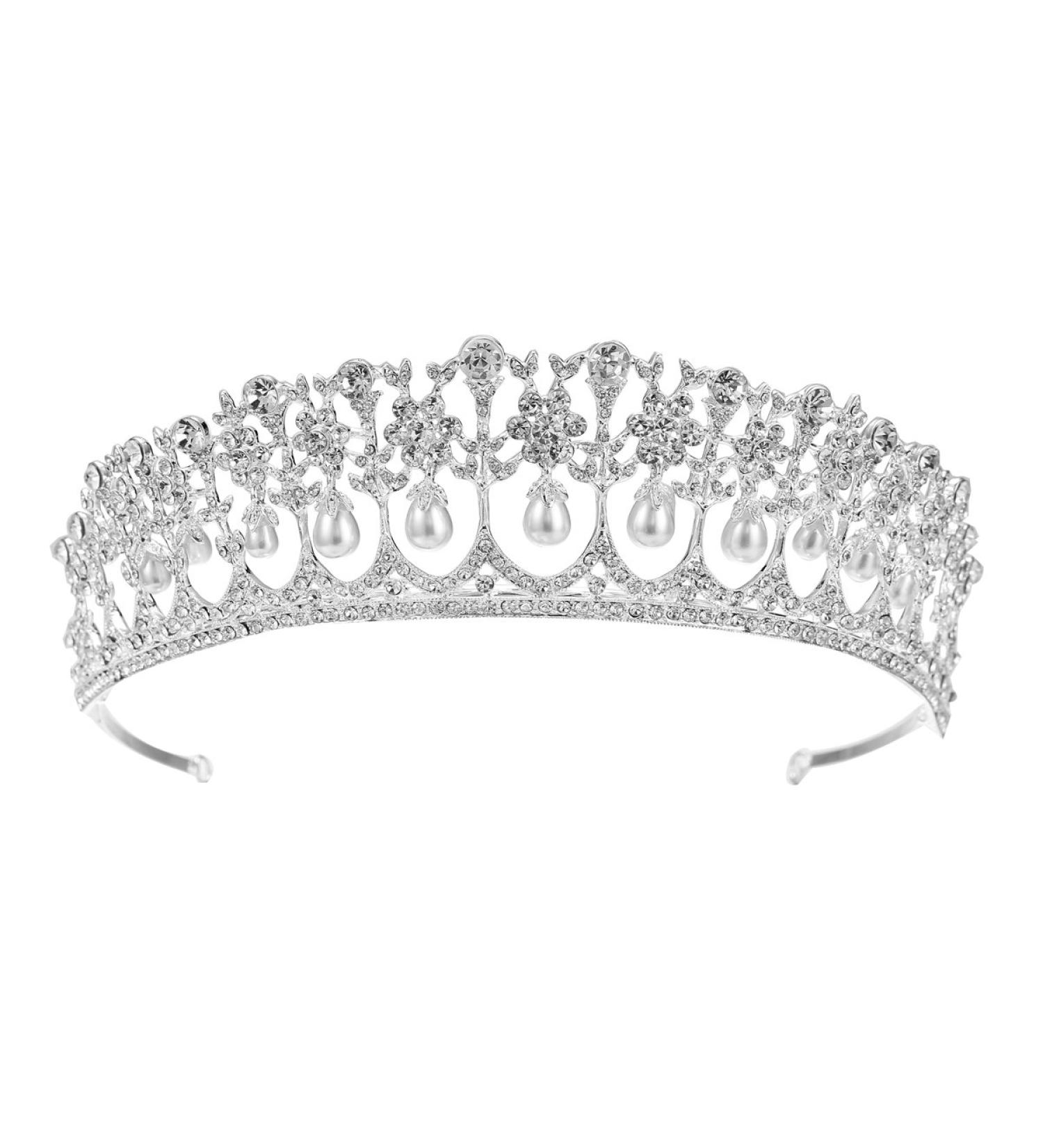 SSNUOY Pearl Wedding Tiara - Silver Rhinestone Bridal Crown for Women | Princess Hair Accessories - Buy Online on GoSupps.com