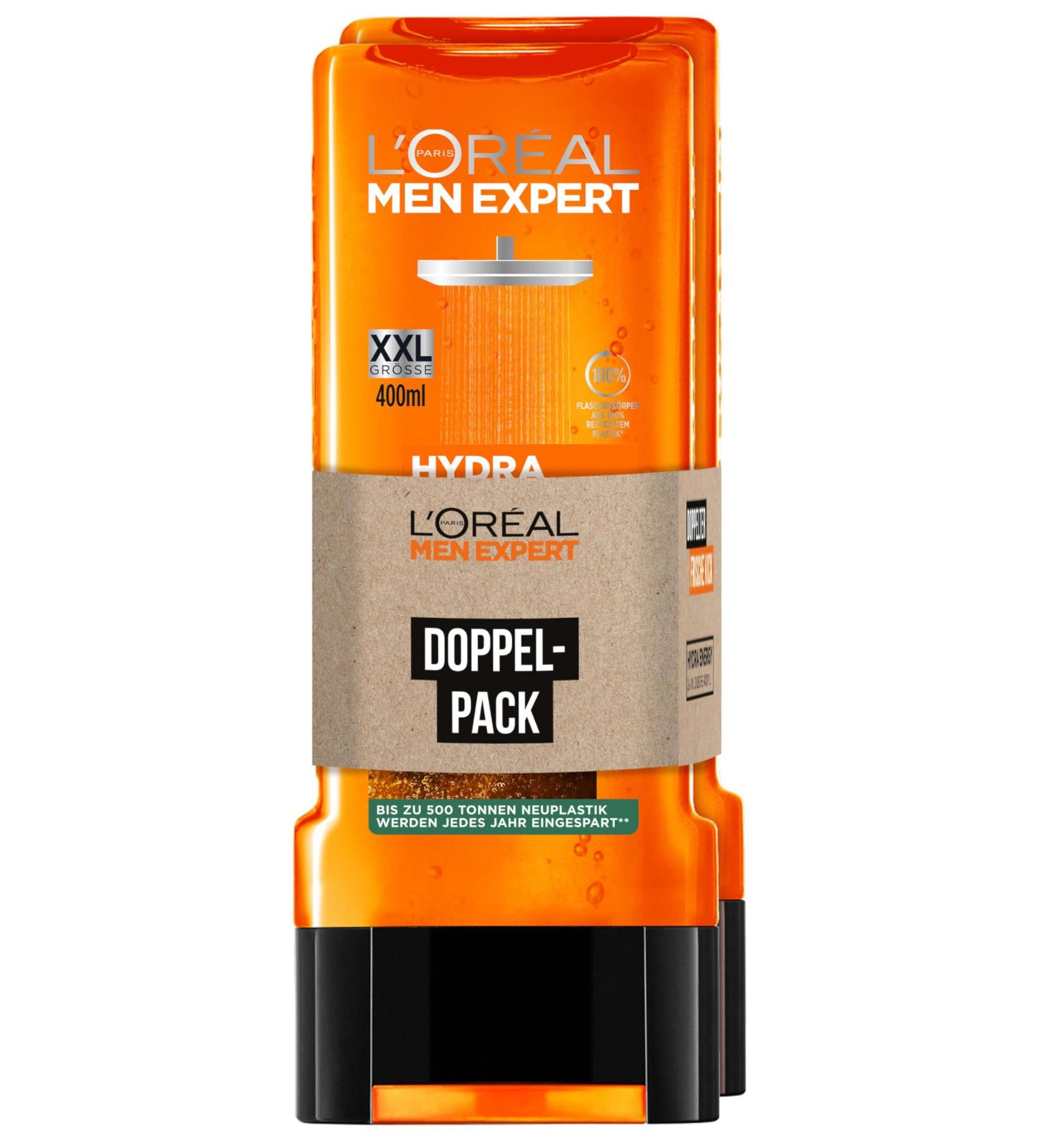 L'Or al Paris Men Expert Hydra Energy Shower Gel for Men - 2x400ml | Body Hair & Face Cleansing with Taurine & Mint - International Shipping Available - Buy Online on GoSupps.com