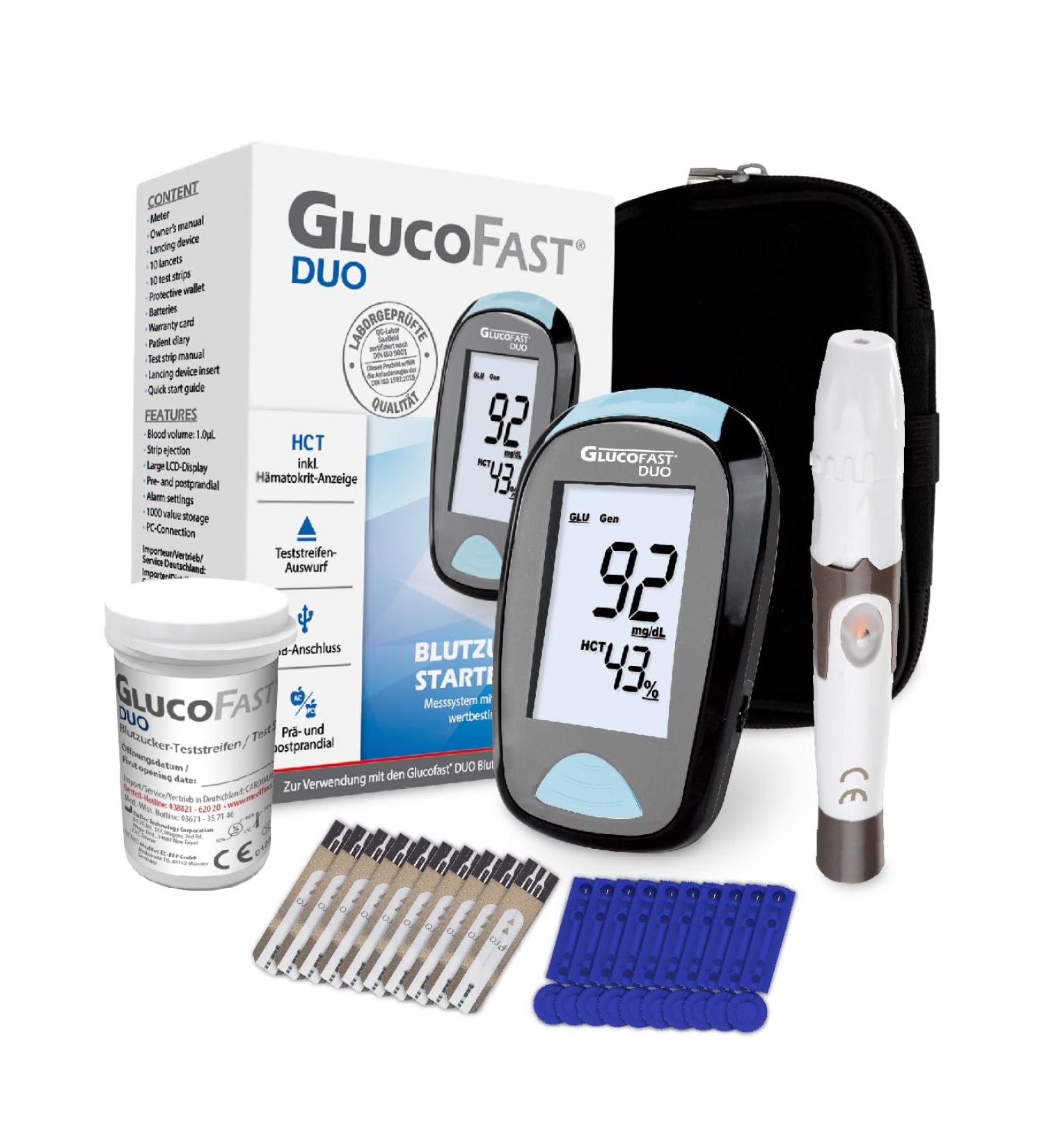 Gluco-fist Duo Blood Sugar Meter Starter Set | 10 Test Strips & Lancets | Accurate Diabetes Monitoring in MMOL/L | International Shipping Available - Buy Online on GoSupps.com