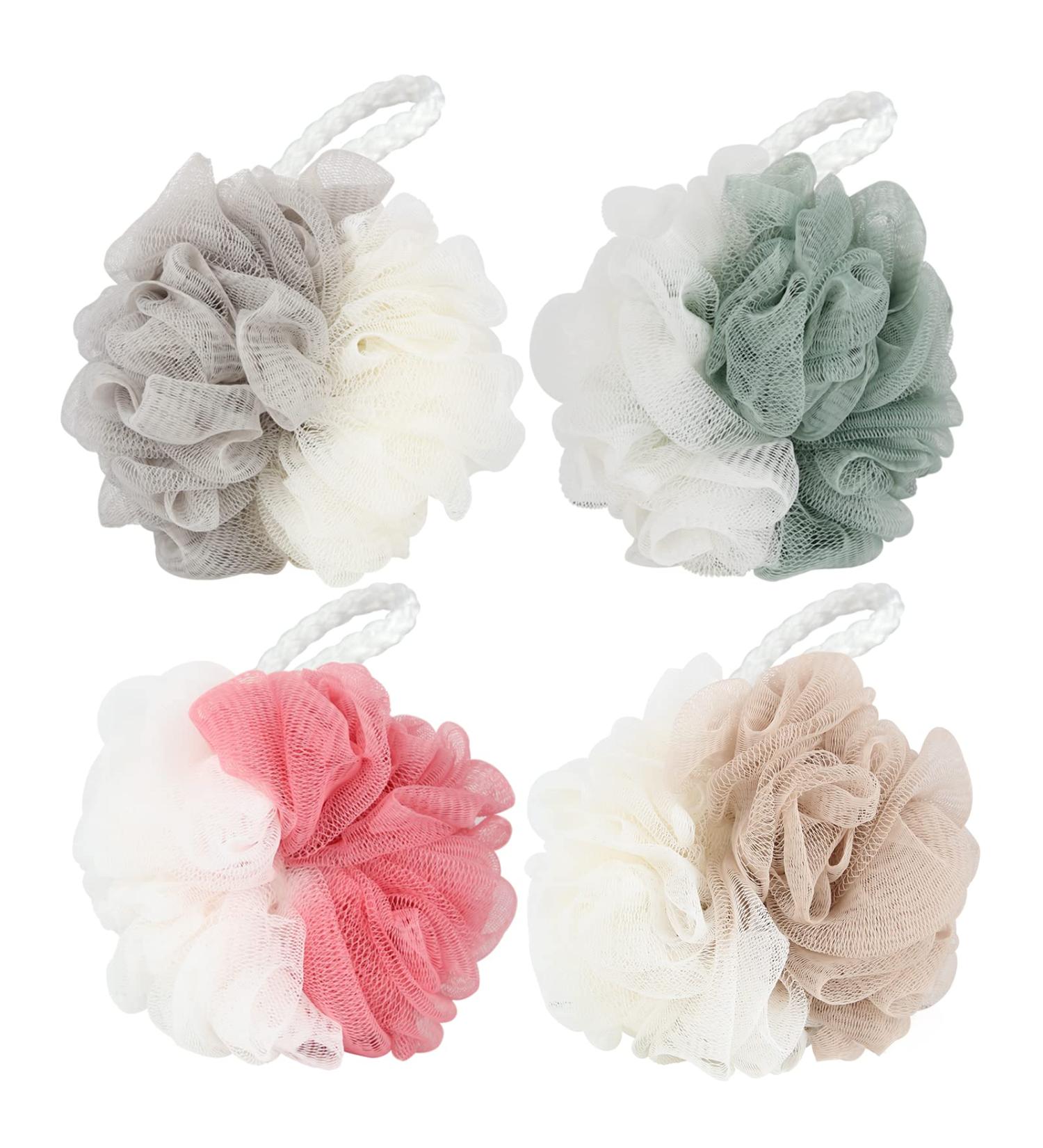 Fu Store Bath Sponges Shower Loofahs 50g Mesh Balls - 4 Pack Mixed Colors for Body Wash | Men Women Bathroom Scrubber Cleaning Loofah Bathing Accessories - Buy Online on GoSupps.com