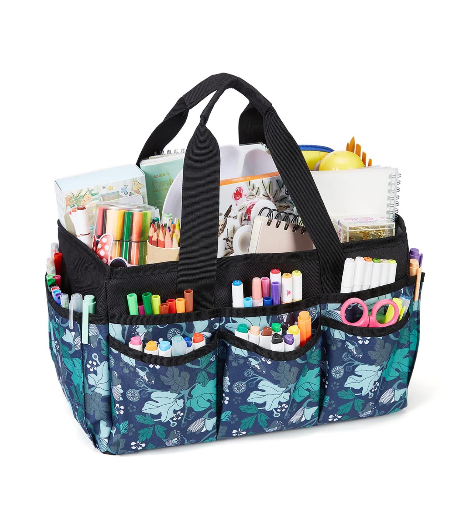Craft Supply Storage Organizer - Green Floral Tote with Multiple Pockets | JOSIVIKY - Buy Online on GoSupps.com