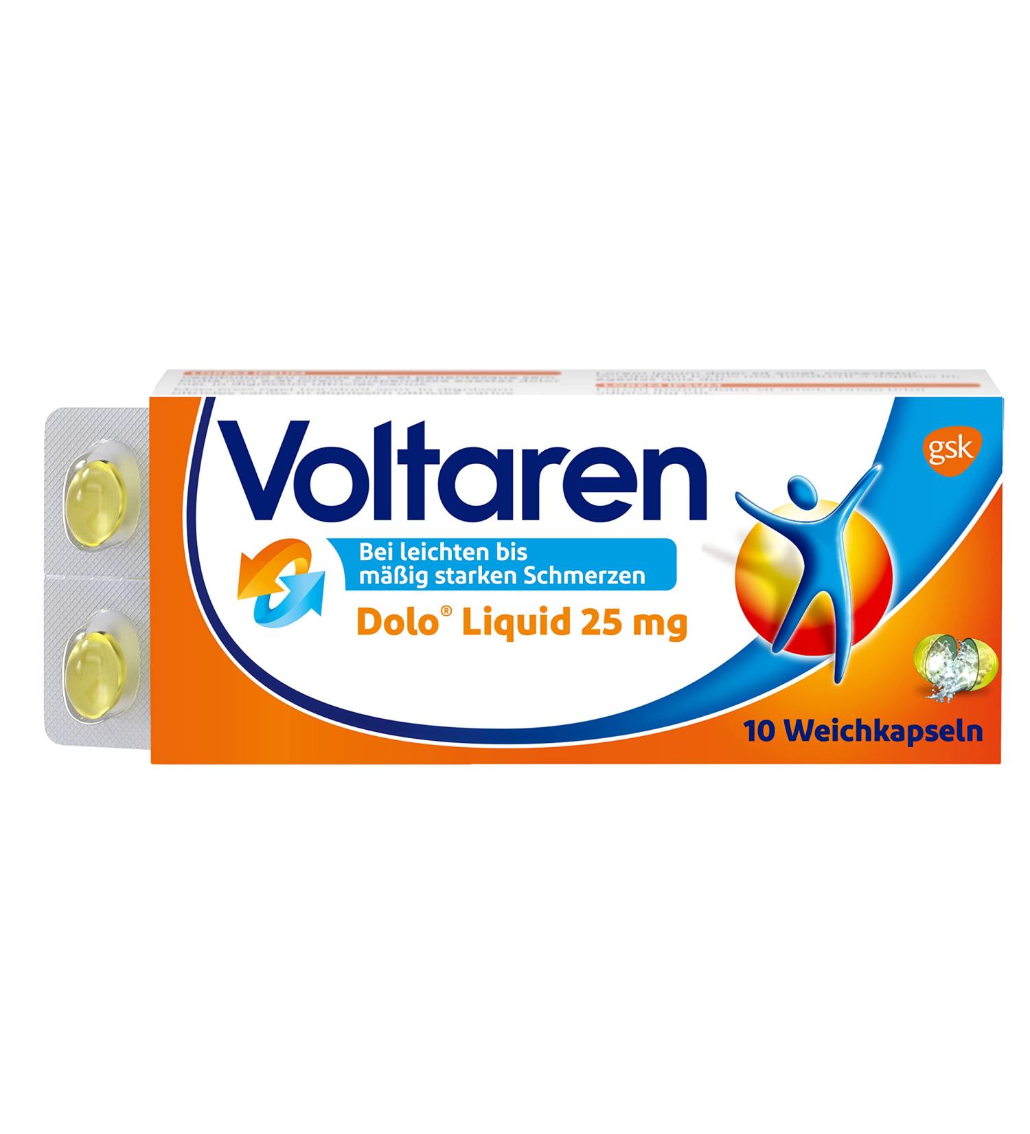 Voltaren Dolo Liquid 25 mg Soft Capsules - Pain Relief with Diclofenac | 10 pcs | Fast International Shipping - Buy Online on GoSupps.com