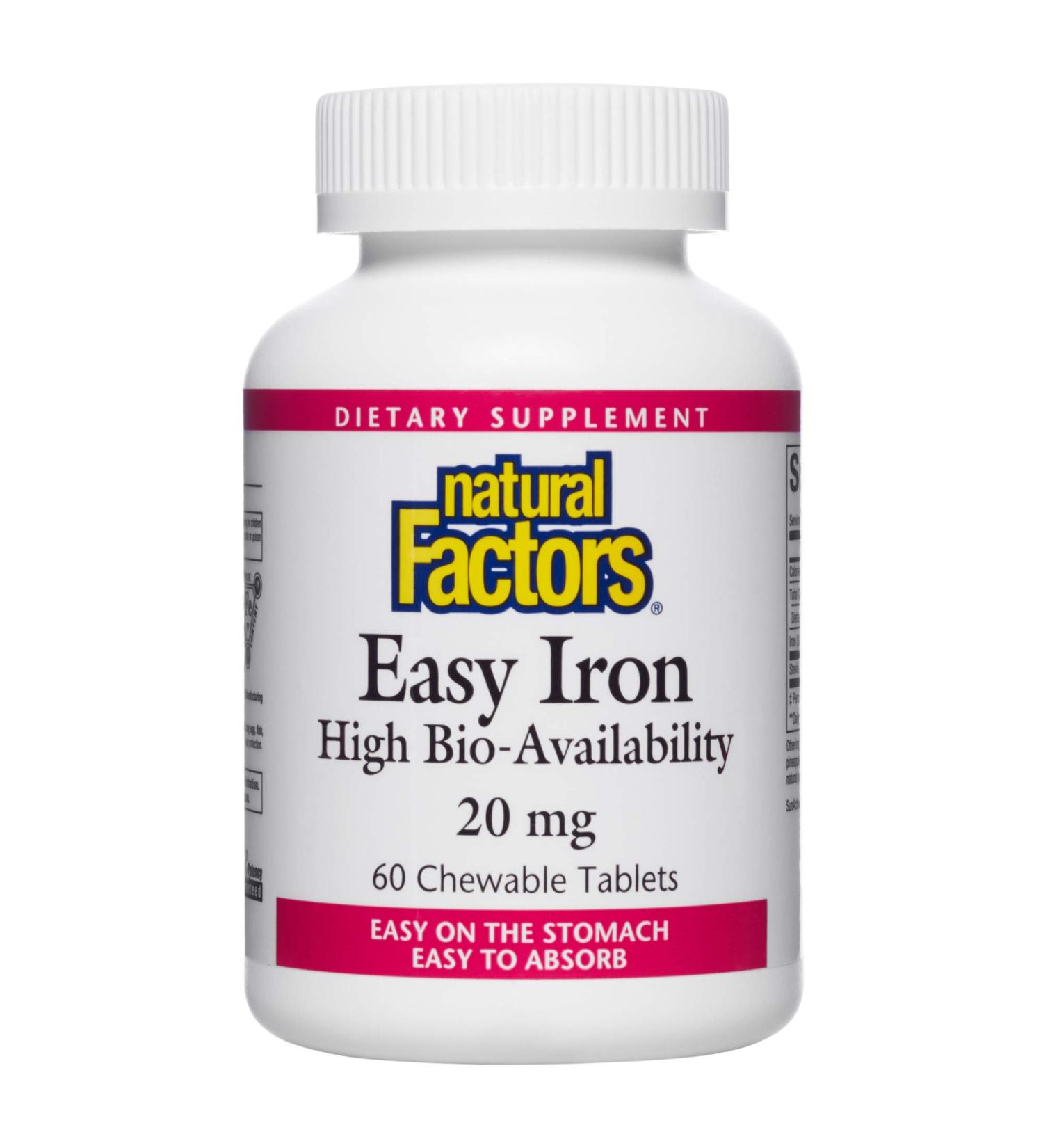 Natural Factors Easy Iron 20 mg - 60 Chewable Tablets for Enhanced Iron Absorption - Buy Online on GoSupps.com