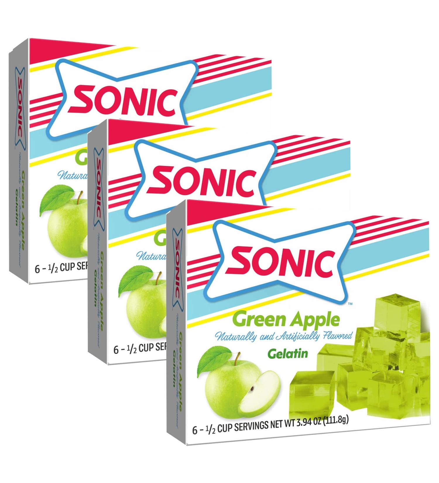 Sonic Gelatin Mix, Green Apple, 3.94 OZ (Pack of 3)
