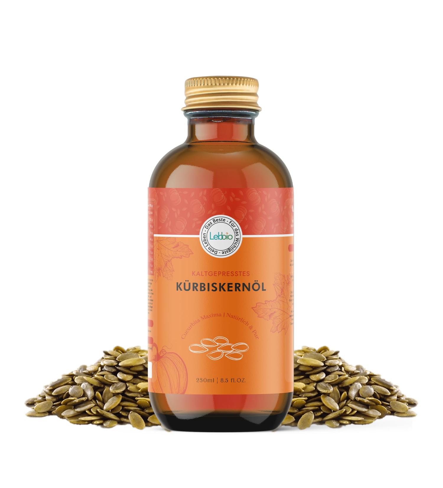 Lebbio Pumpkin Seed Oil 250ml - 100% Natural and Cold Pressed - For Skin Hair Care or Dressing in Salads - Premium Quality - - Buy Online on GoSupps.com