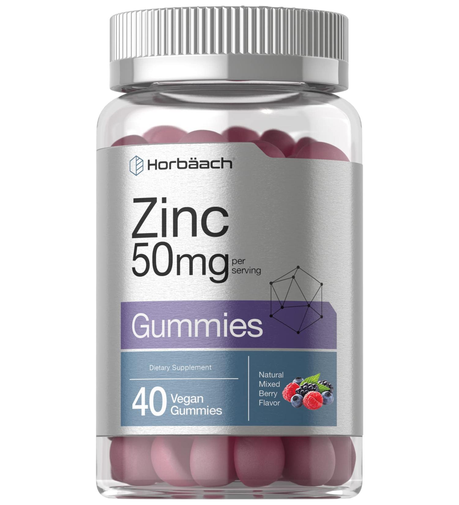 Zinc Gummies 40 ct | Vegan Non-GMO Gluten Free | Mixed Berry Flavor | Horbaach - Buy Online on GoSupps.com