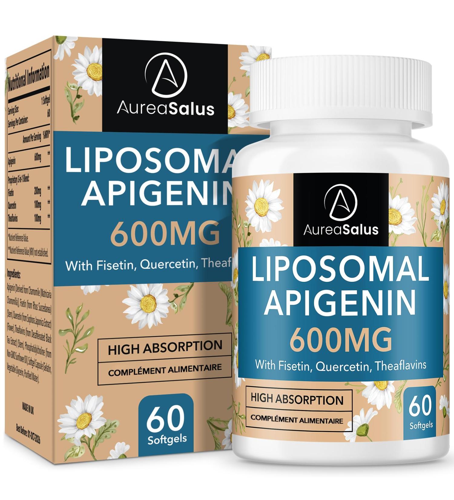 Apigenin 600 mg Extra Strong Liposomal Apigenin Supplement with Fisetin Quercetin and Theaflavins (60 Count (Pack of 1)) - Buy Online on GoSupps.com