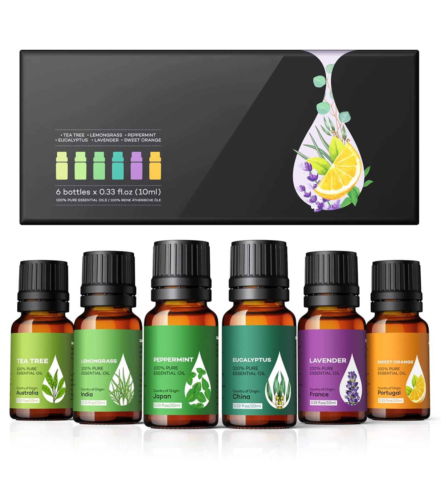 AOSNO 6pc Essential Oils Gift Set - Top 6 Aromatherapy Oils for Candle Making, Skin, Massage, Hair Care & Diffuser - 100% Pure 0.34 Fl Oz (Pack of 6) - Buy Online on GoSupps.com