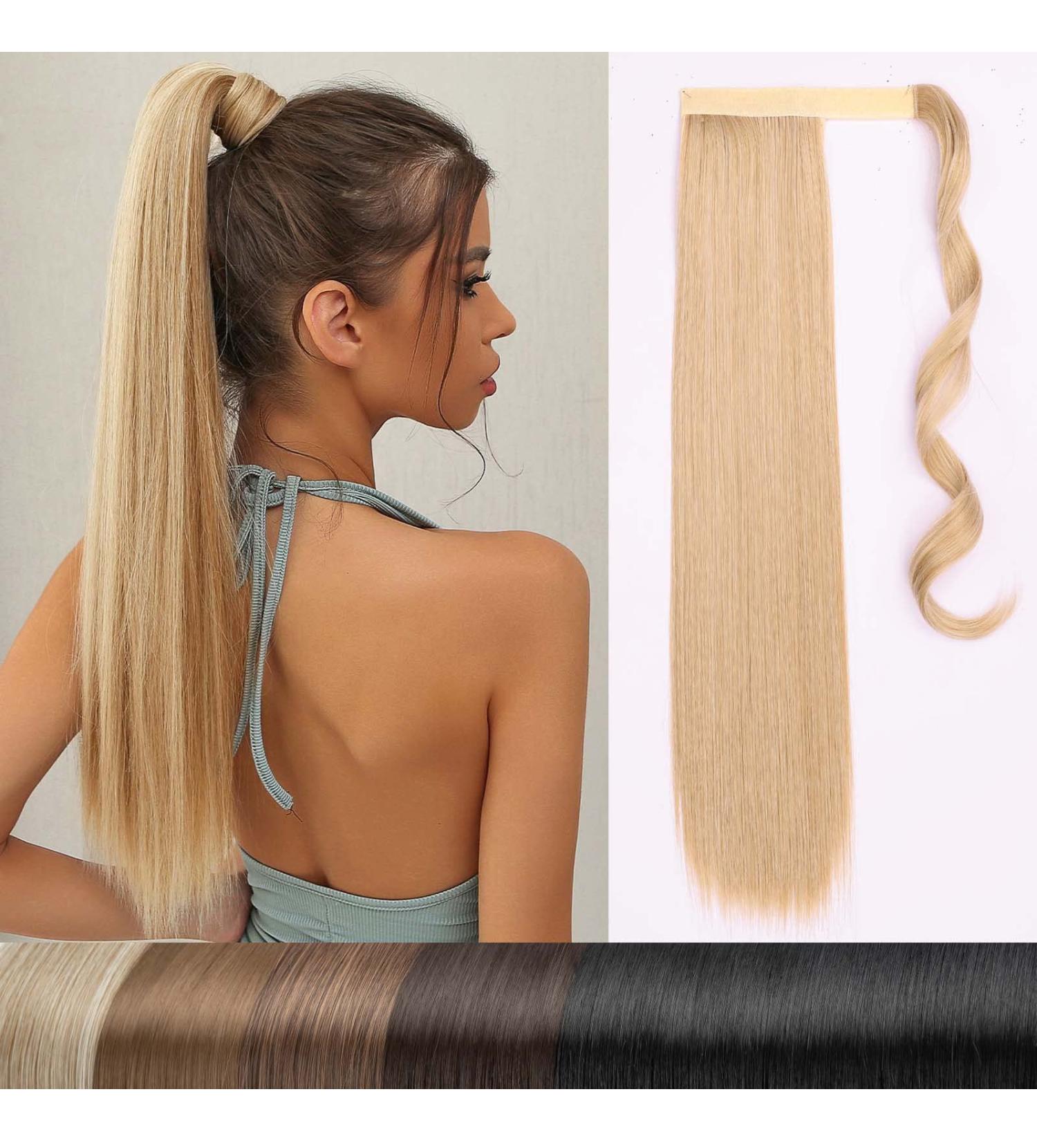 22-Inch Long Straight Ponytail Extension - Magic Paste Wrap Around - Synthetic Hair M24/33# - Dark Blonde & Bleach Blonde (110g) - Buy Online on GoSupps.com
