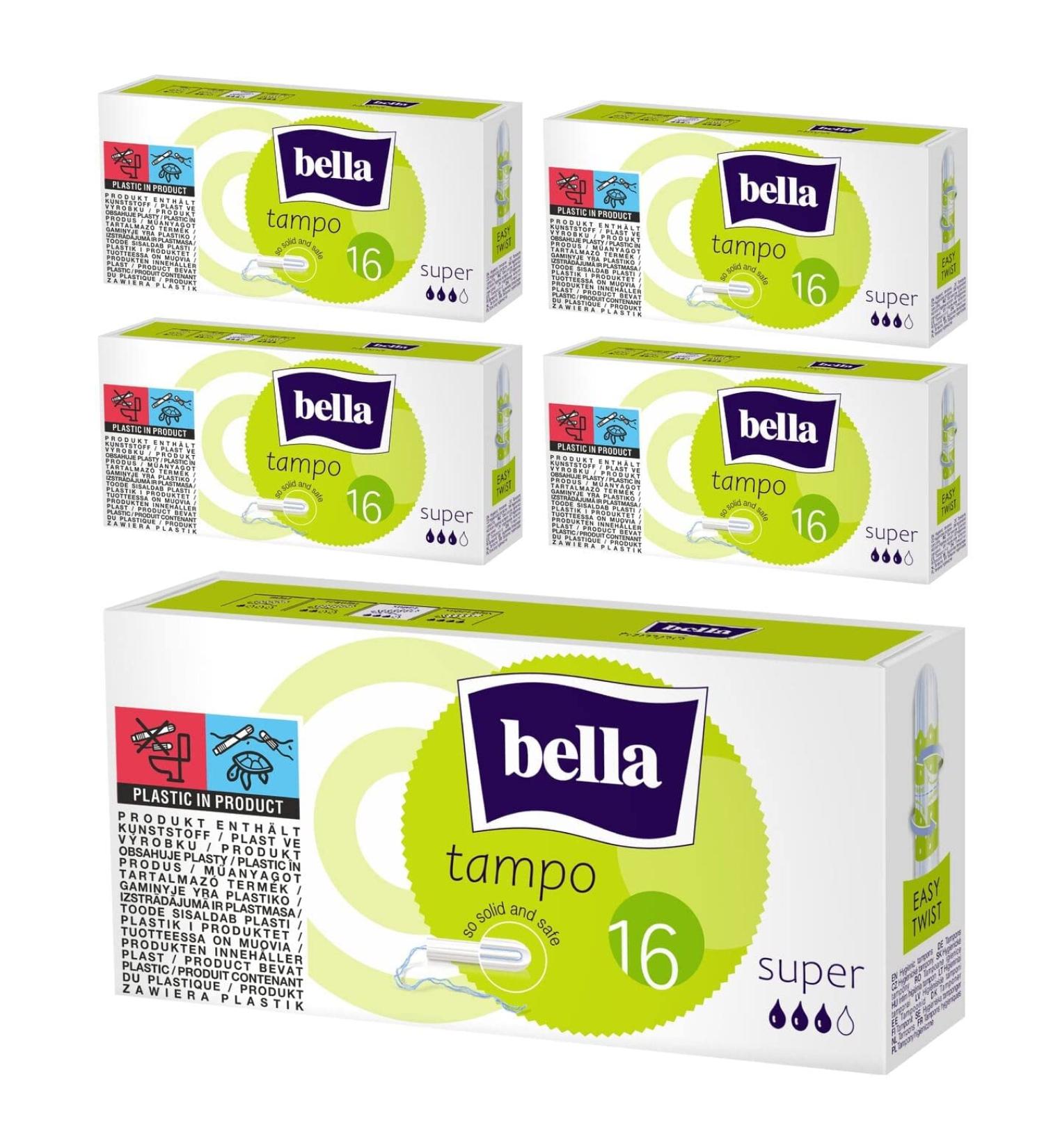 Bella Tampo Super Tampons - Easy Twist System Pack of 5 (80 Pieces) | Ideal for Beginners | International Shipping - Buy Online on GoSupps.com