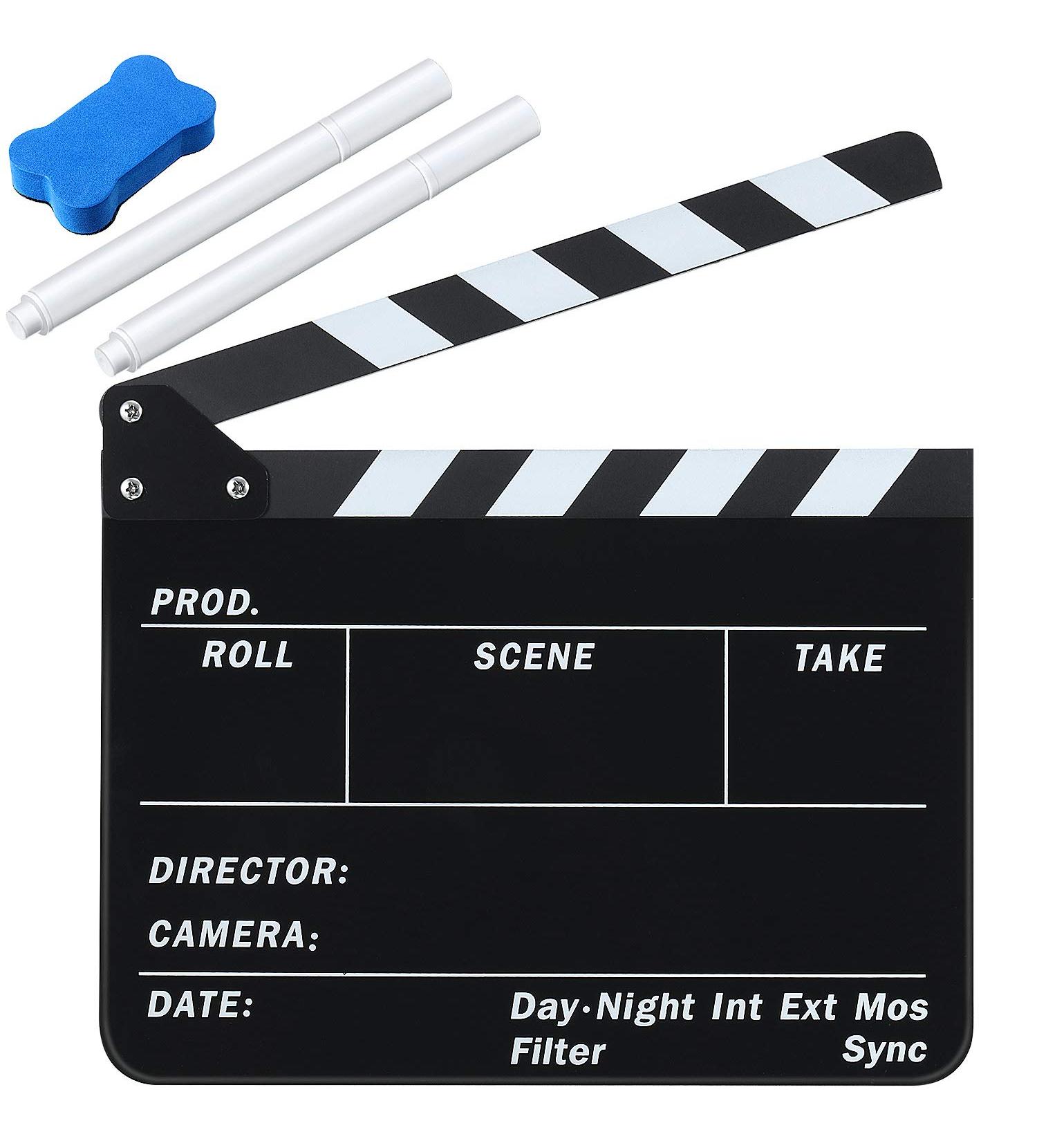 Acrylic Film Clapboard Set with Pens and Eraser - 12 x 9.5 Inches Studio Video Slate for Movie Directors and Scene Shot Supplies - Buy Online on GoSupps.com